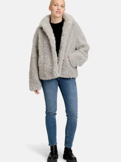 Amber & June Damen Plüschjacke in grau light stone