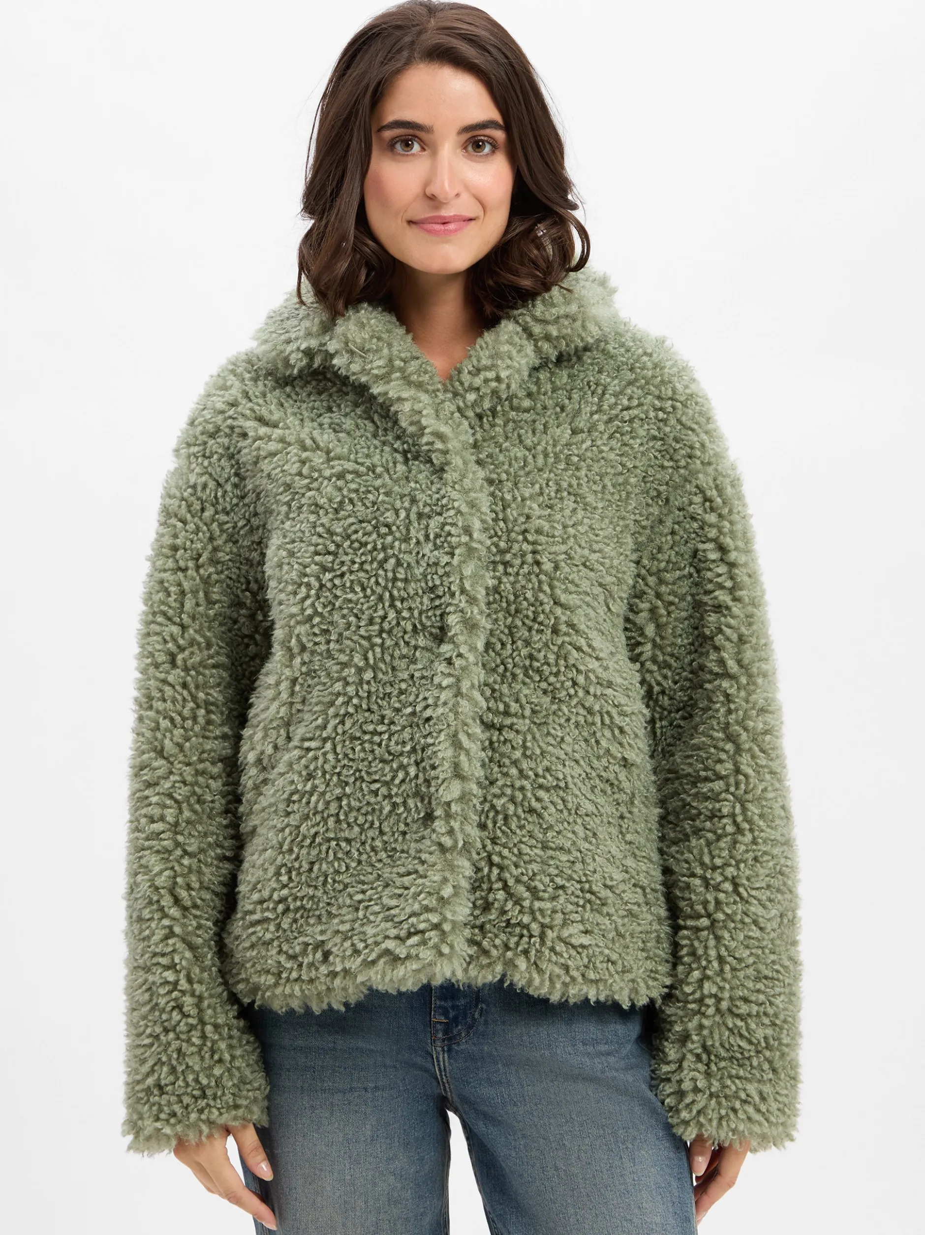 Amber & June Damen Teddyjacke in erbse