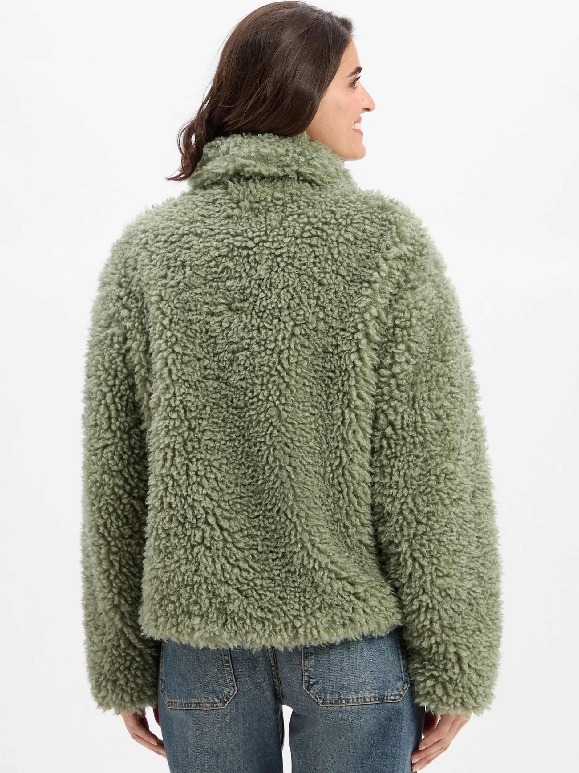 Amber & June Damen Teddyjacke in erbse