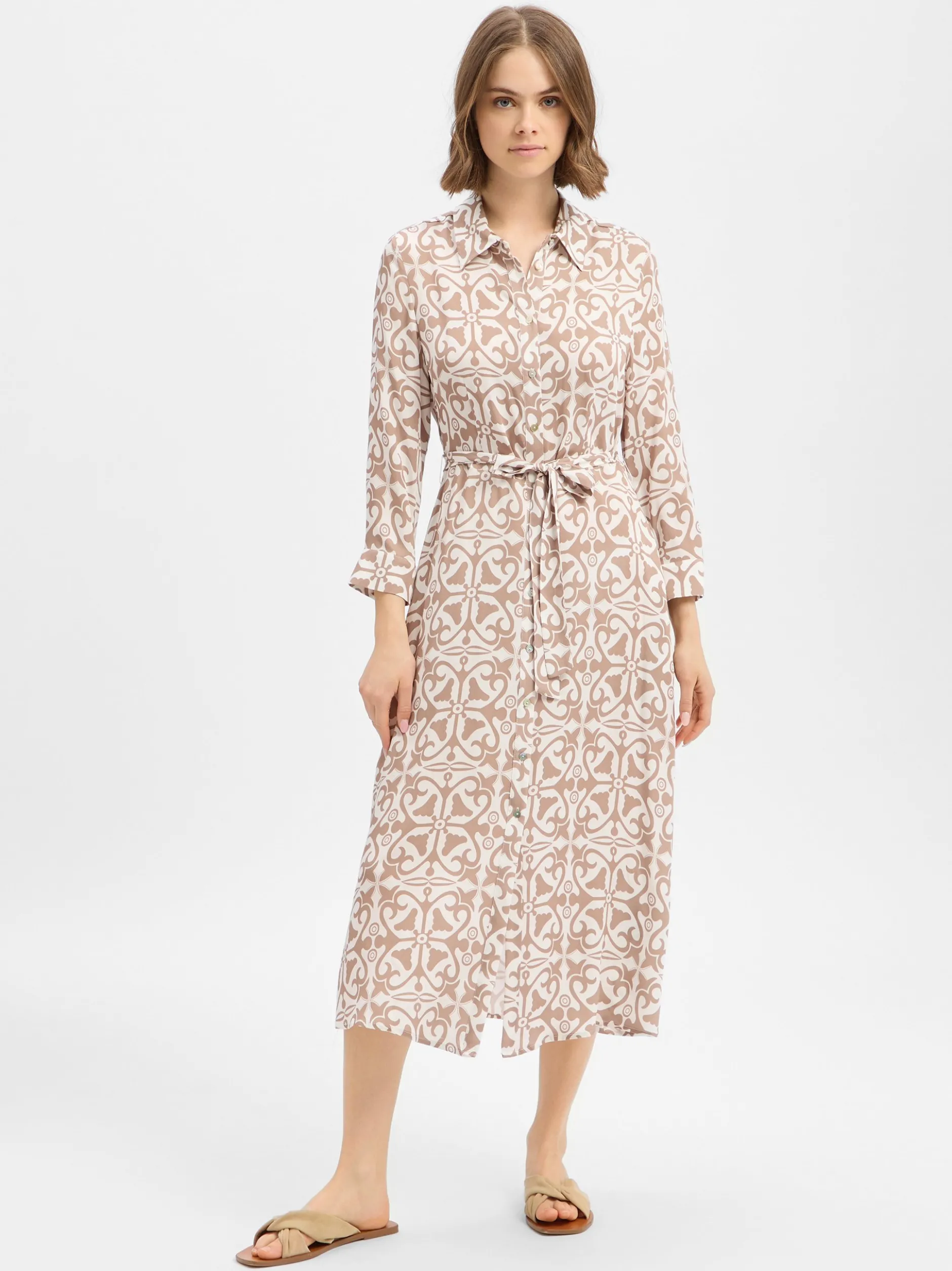 Ambiance Damen Blusenkleid in ecru taupe - Länge: lang