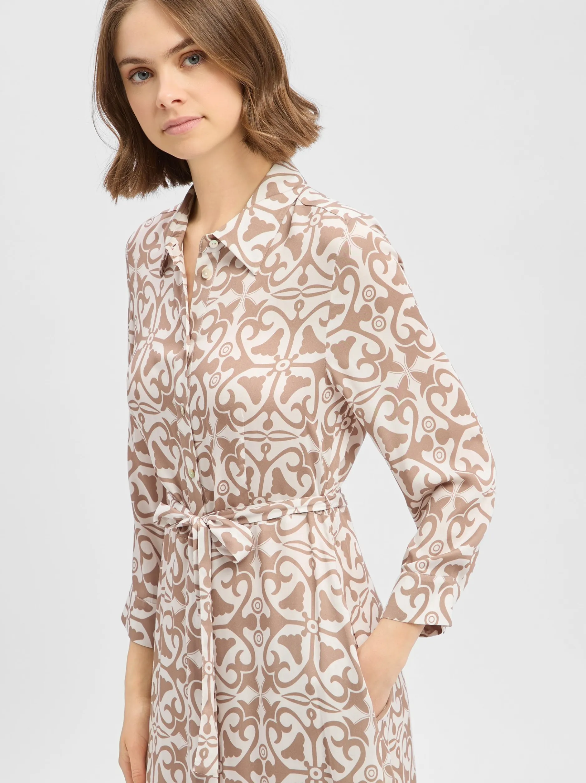 Ambiance Damen Blusenkleid in ecru taupe - Länge: lang