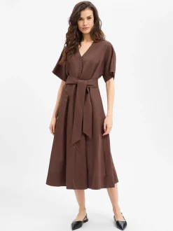 Ambiance Damen Kleid mit Leinen-Anteil in schoko
