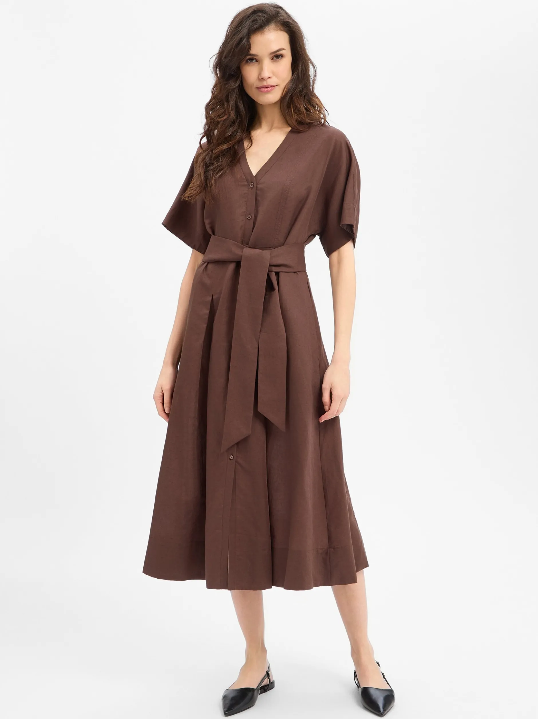 Ambiance Damen Kleid mit Leinen-Anteil in schoko