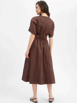 Ambiance Damen Kleid mit Leinen-Anteil in schoko