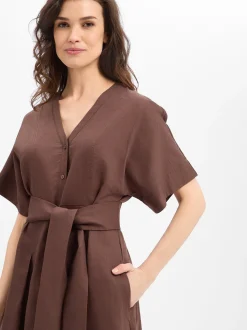 Ambiance Damen Kleid mit Leinen-Anteil in schoko