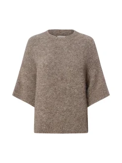 american vintage Damen Kurzarm-Pullover mit Alpaka-Anteil - Zolly in taupe