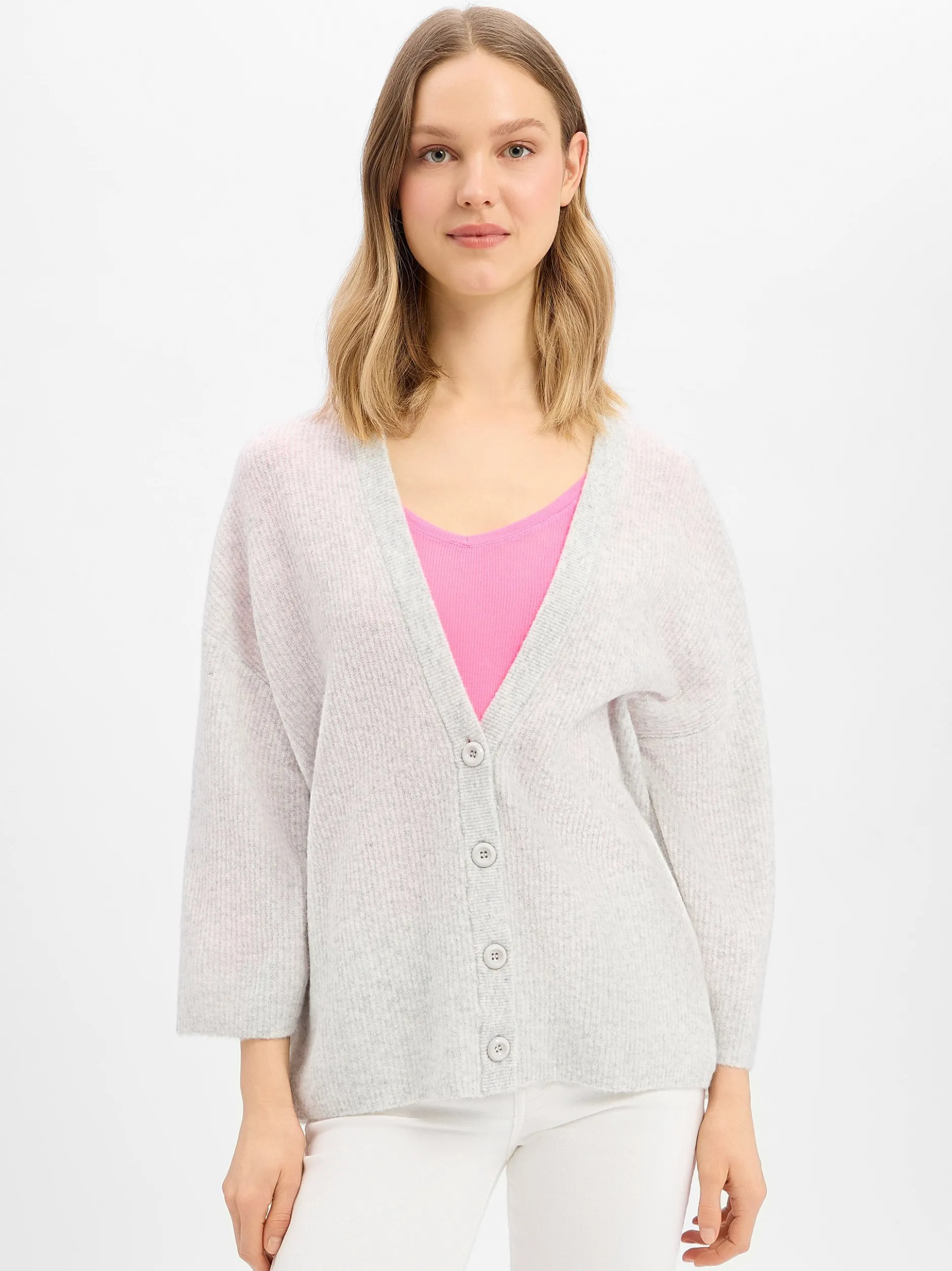 american vintage Damen Strickjacke mit Wolle - Damsville in hellgrau