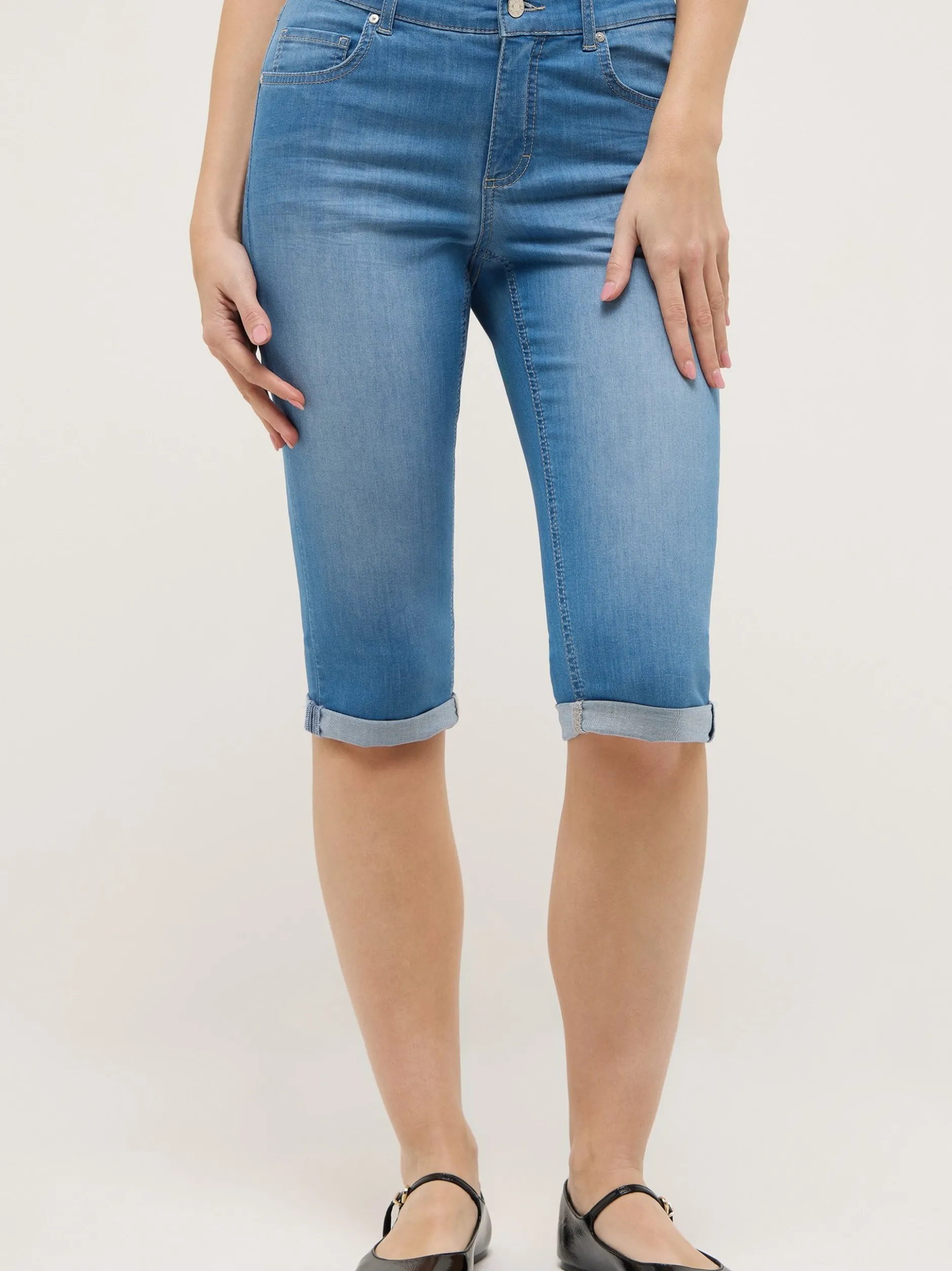 Angels Damen Jeans - Capri Turn Up in light stone
