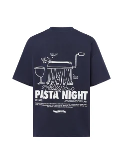 Another Cotton Lab Damen T-Shirt - Pasta Night in marine weiß