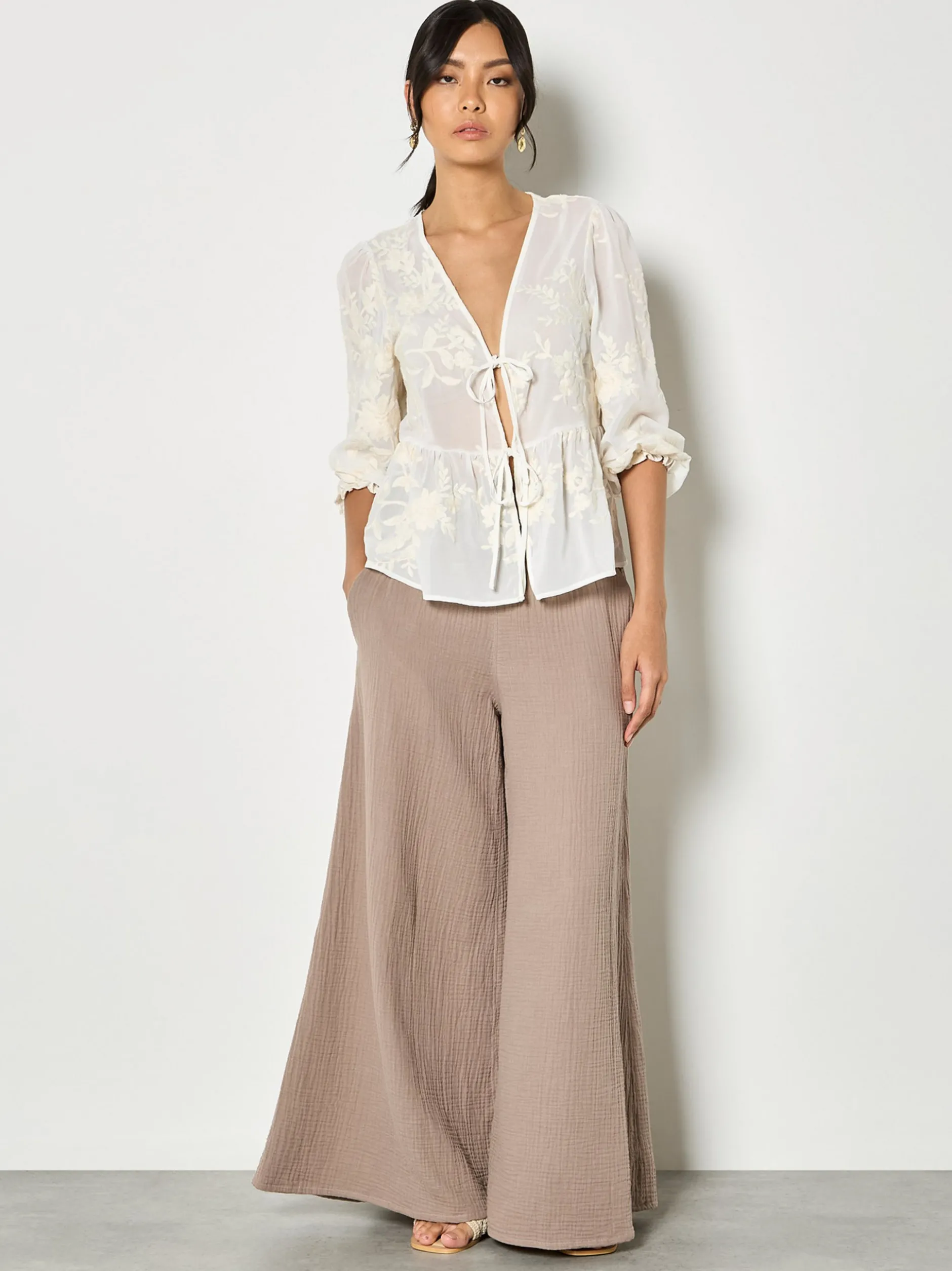 Apricot Damen Bluse in beige ecru - Ärmel: langarm