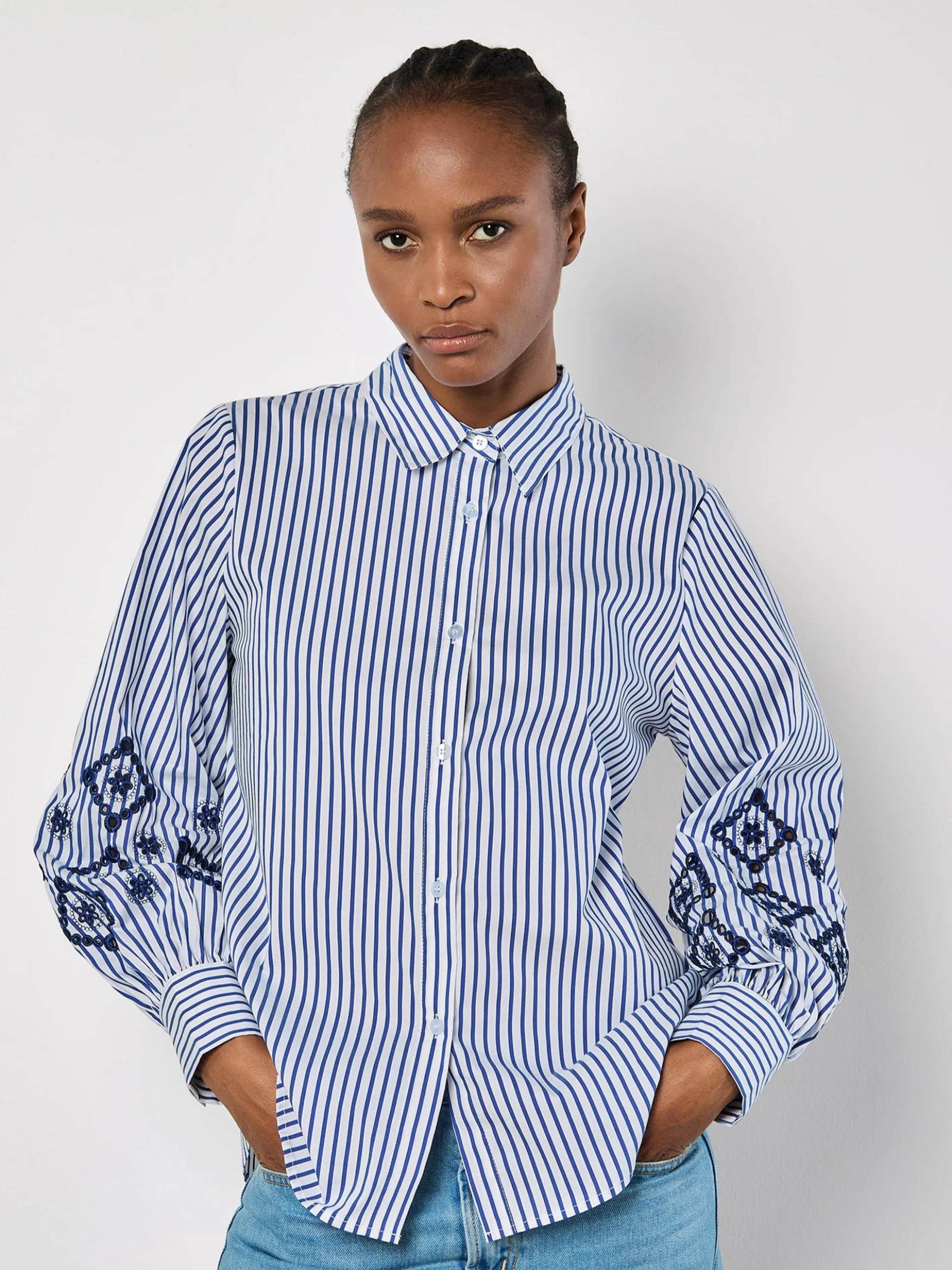 Apricot Damen Bluse in blau weiß - Ärmel: langarm