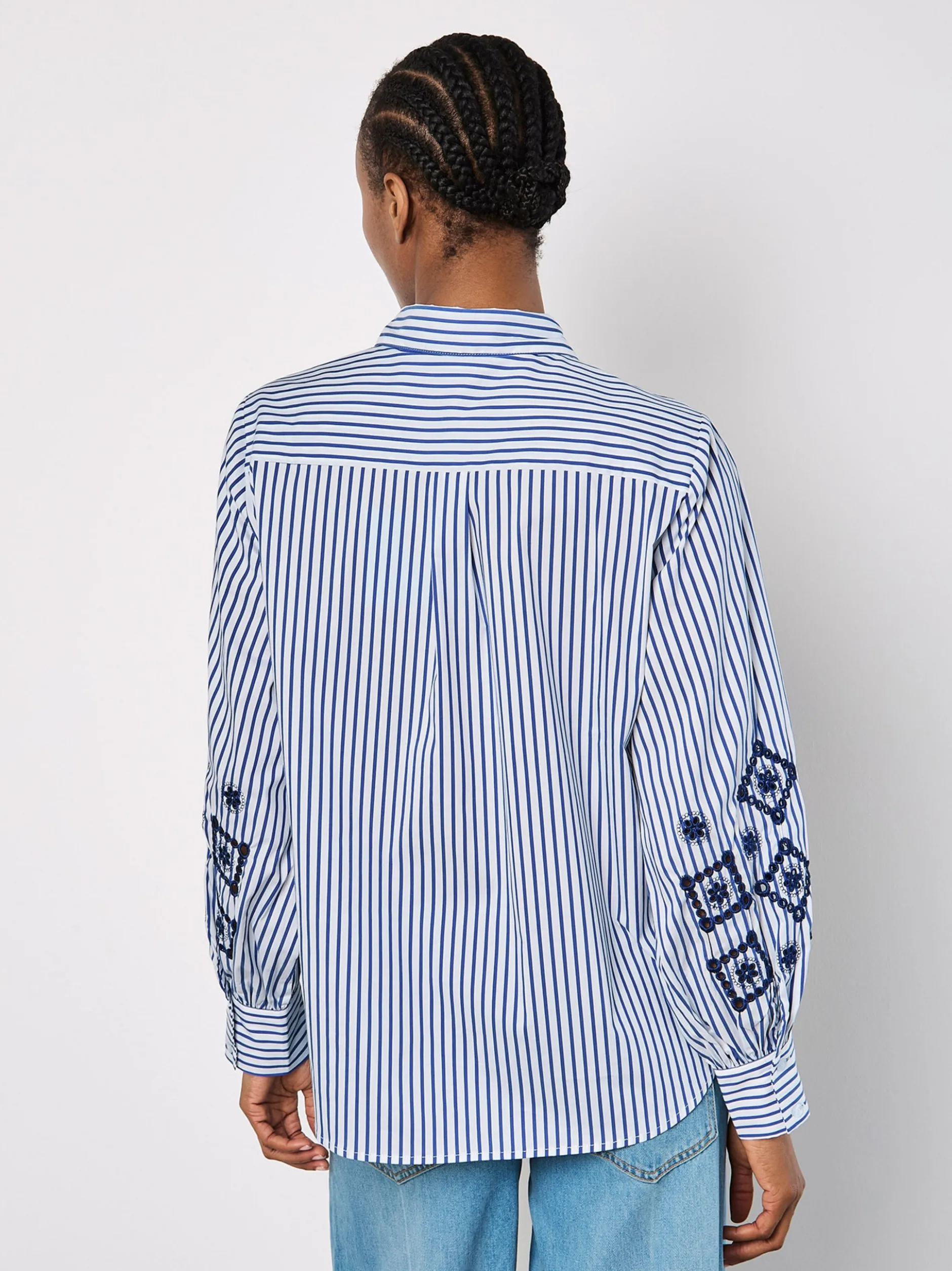 Apricot Damen Bluse in blau weiß - Ärmel: langarm