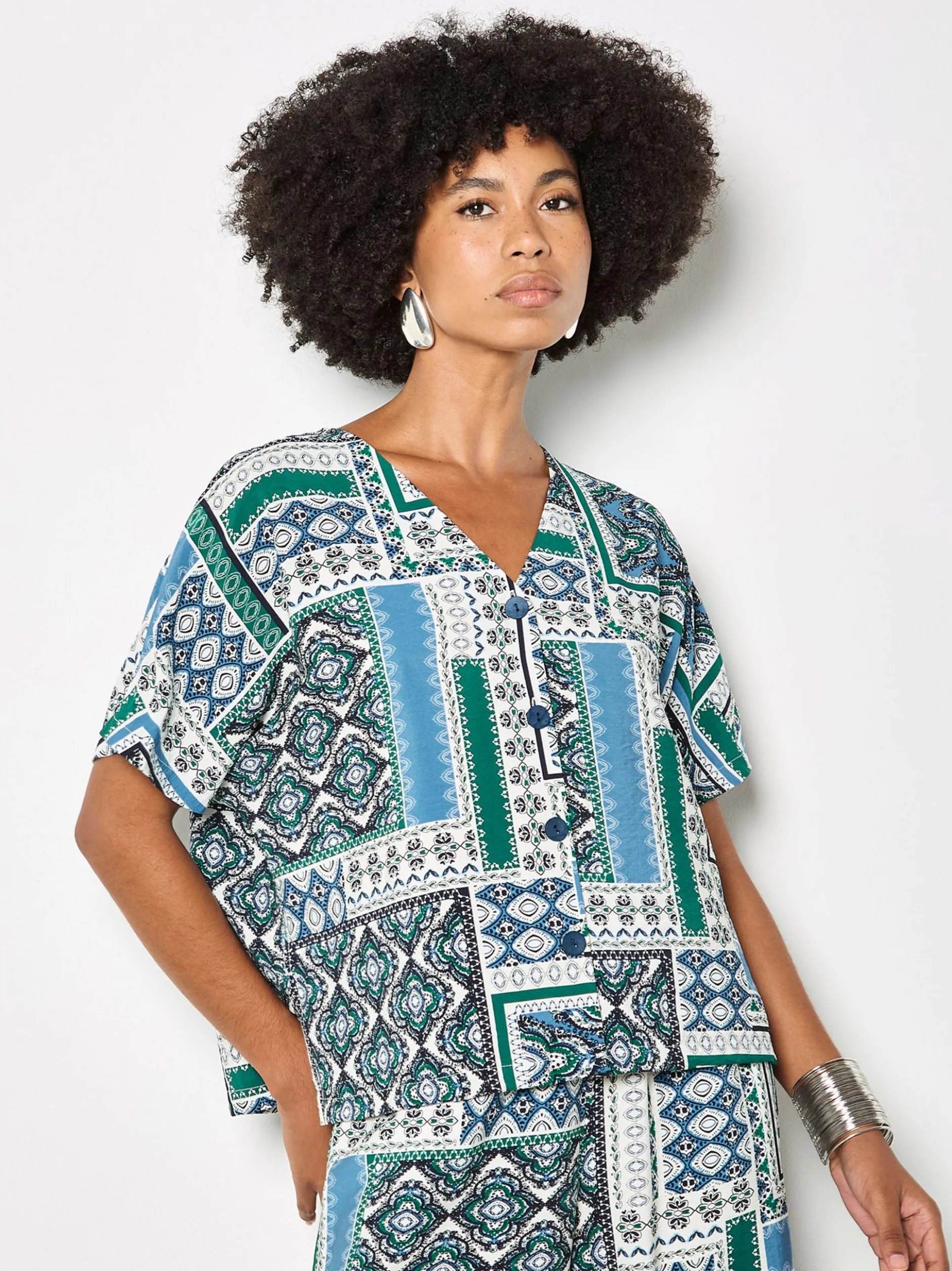 Apricot Damen Bluse in mehrfarbig blau - Ärmel: kurzarm