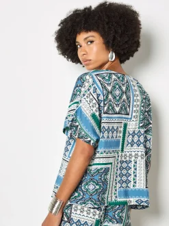Apricot Damen Bluse in mehrfarbig blau - Ärmel: kurzarm
