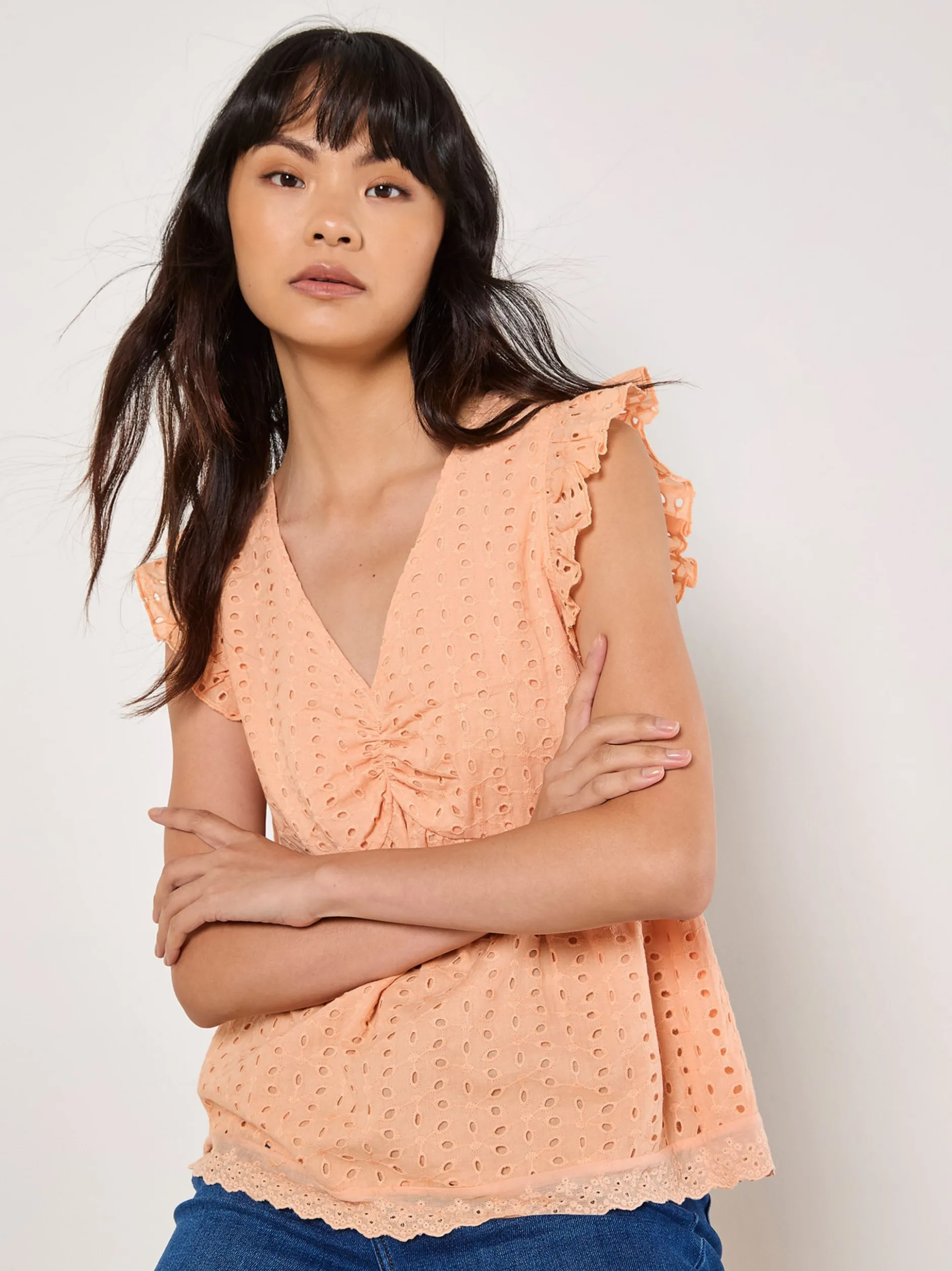 Apricot Damen Bluse in orange - Ärmel: extra kurz