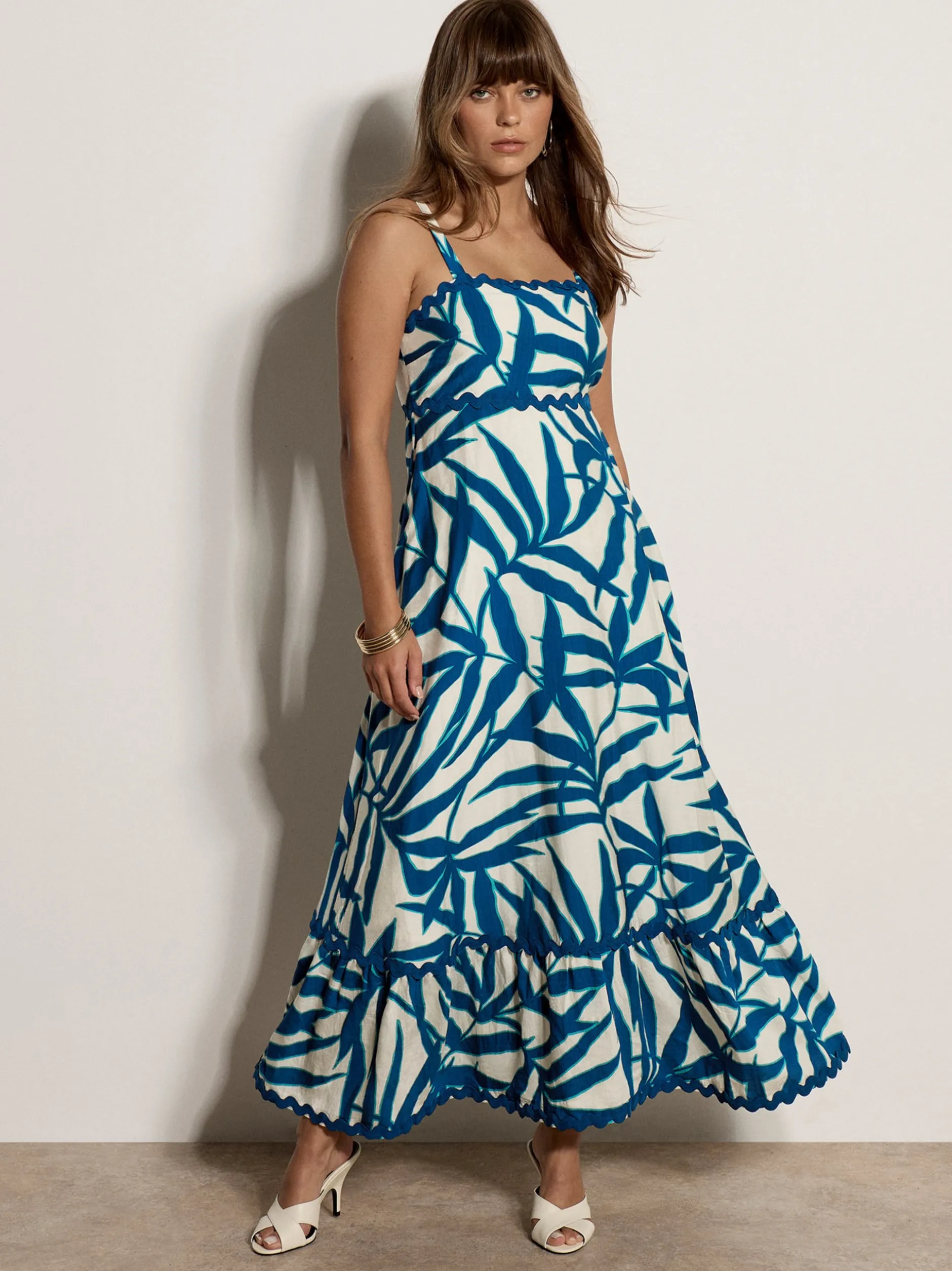 Apricot Damen Maxikleid in blau ecru - Länge: lang