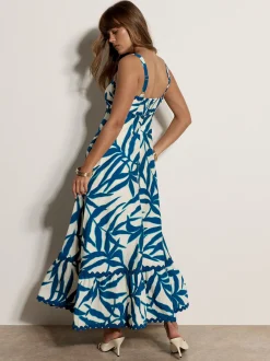 Apricot Damen Maxikleid in blau ecru - Länge: lang
