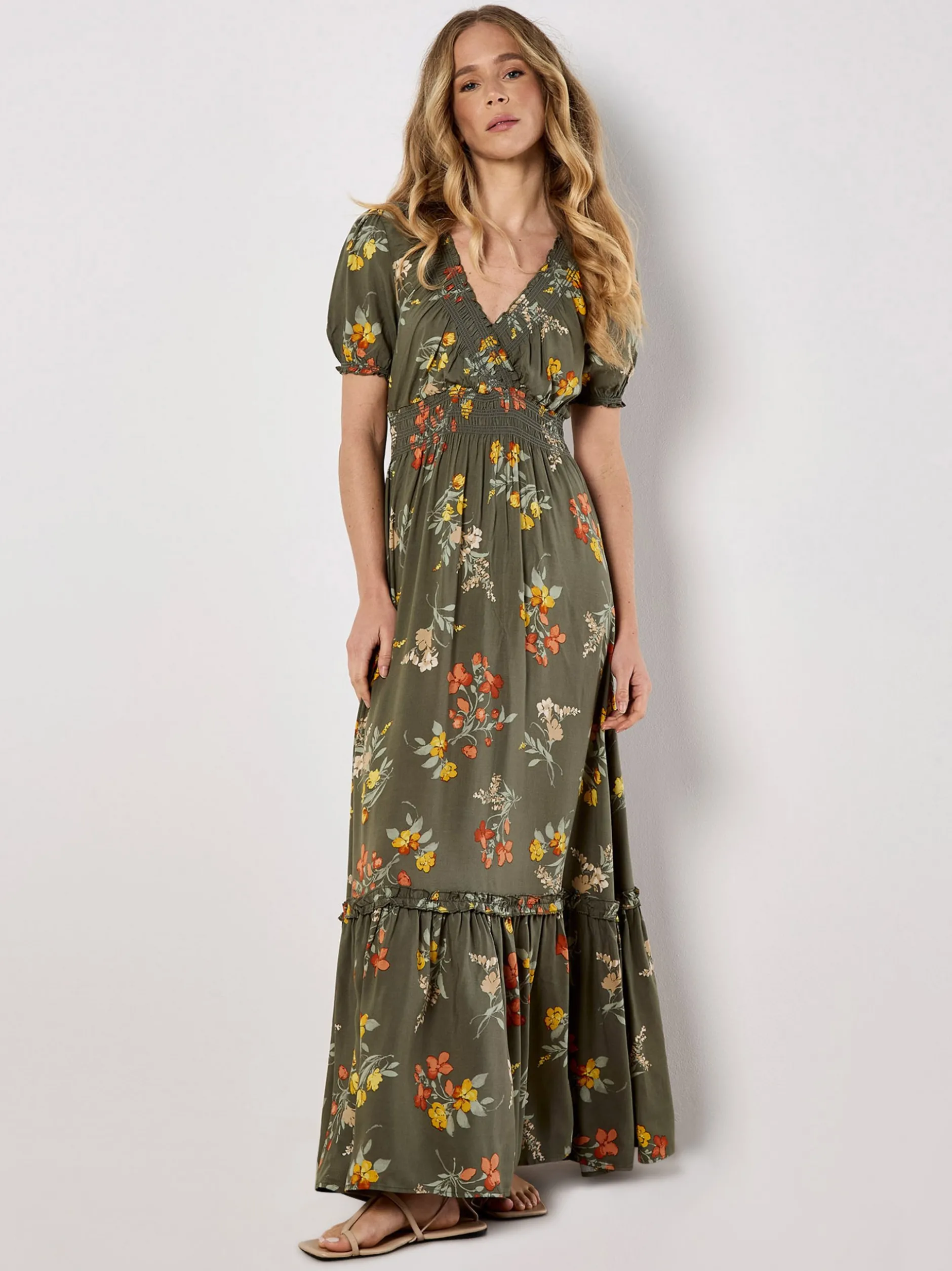 Apricot Damen Maxikleid in oliv - Länge: lang