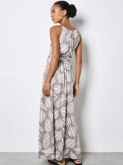 Apricot Damen Maxikleid in taupe weiß - Länge: lang