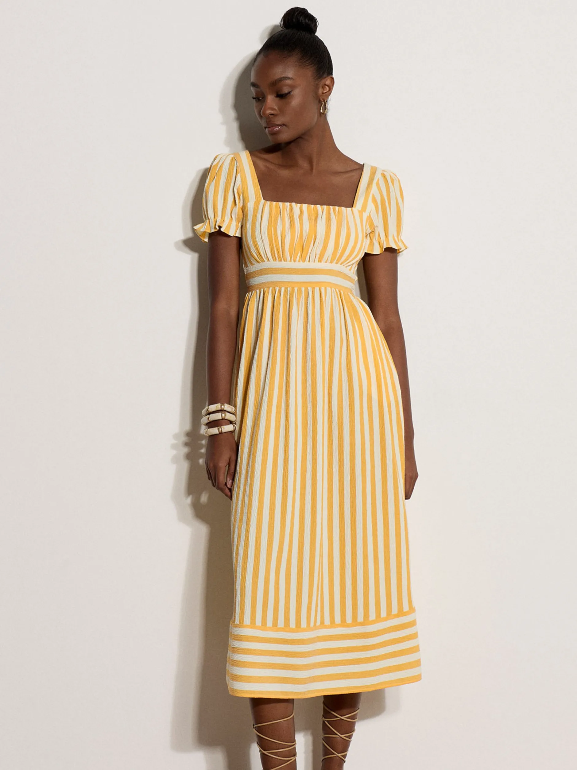Apricot Damen Midikleid in gelb weiß - Länge: midi