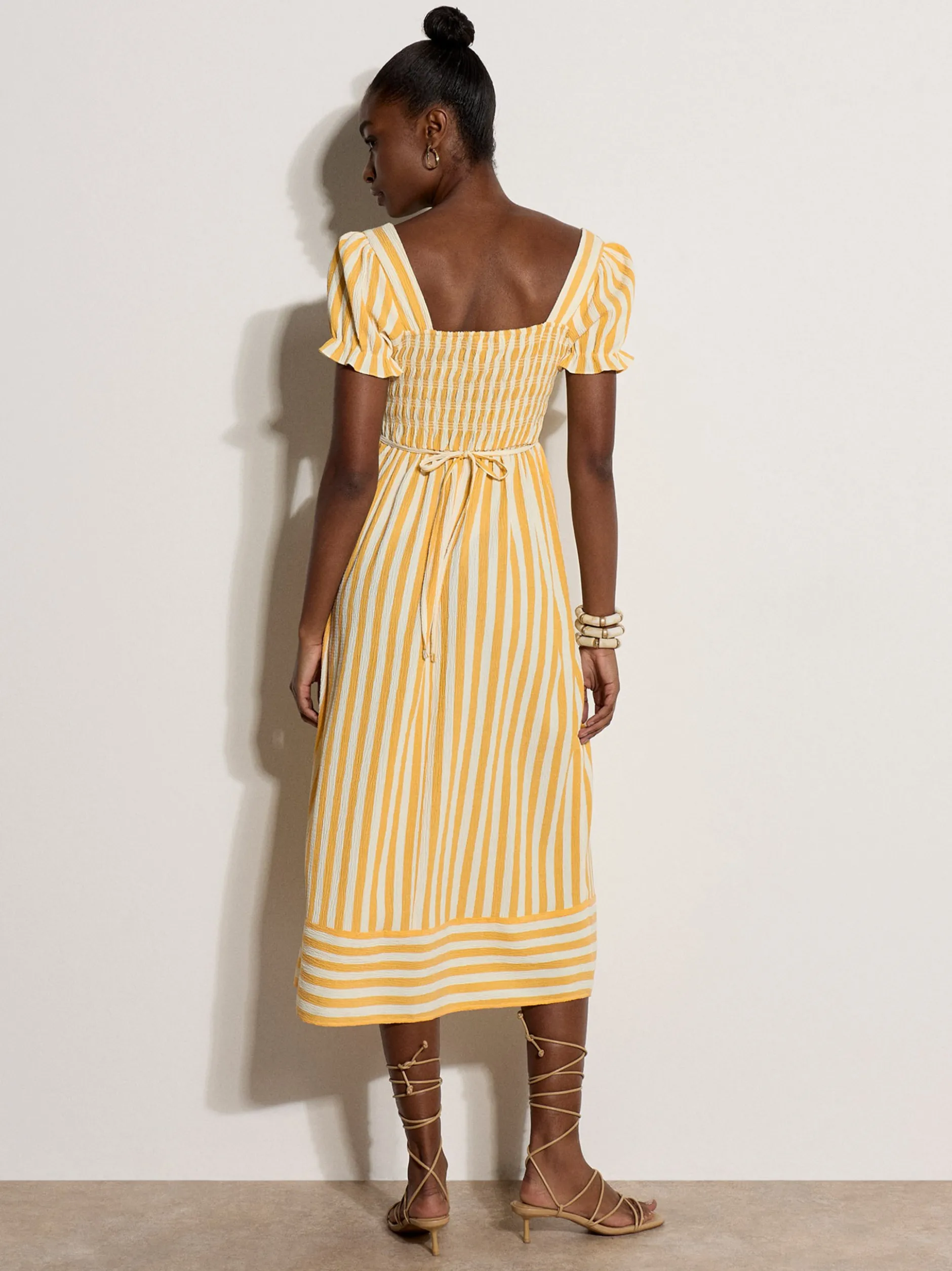 Apricot Damen Midikleid in gelb weiß - Länge: midi