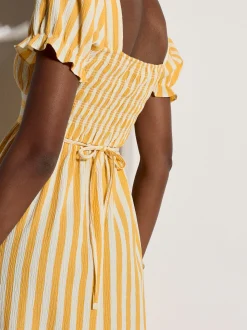 Apricot Damen Midikleid in gelb weiß - Länge: midi