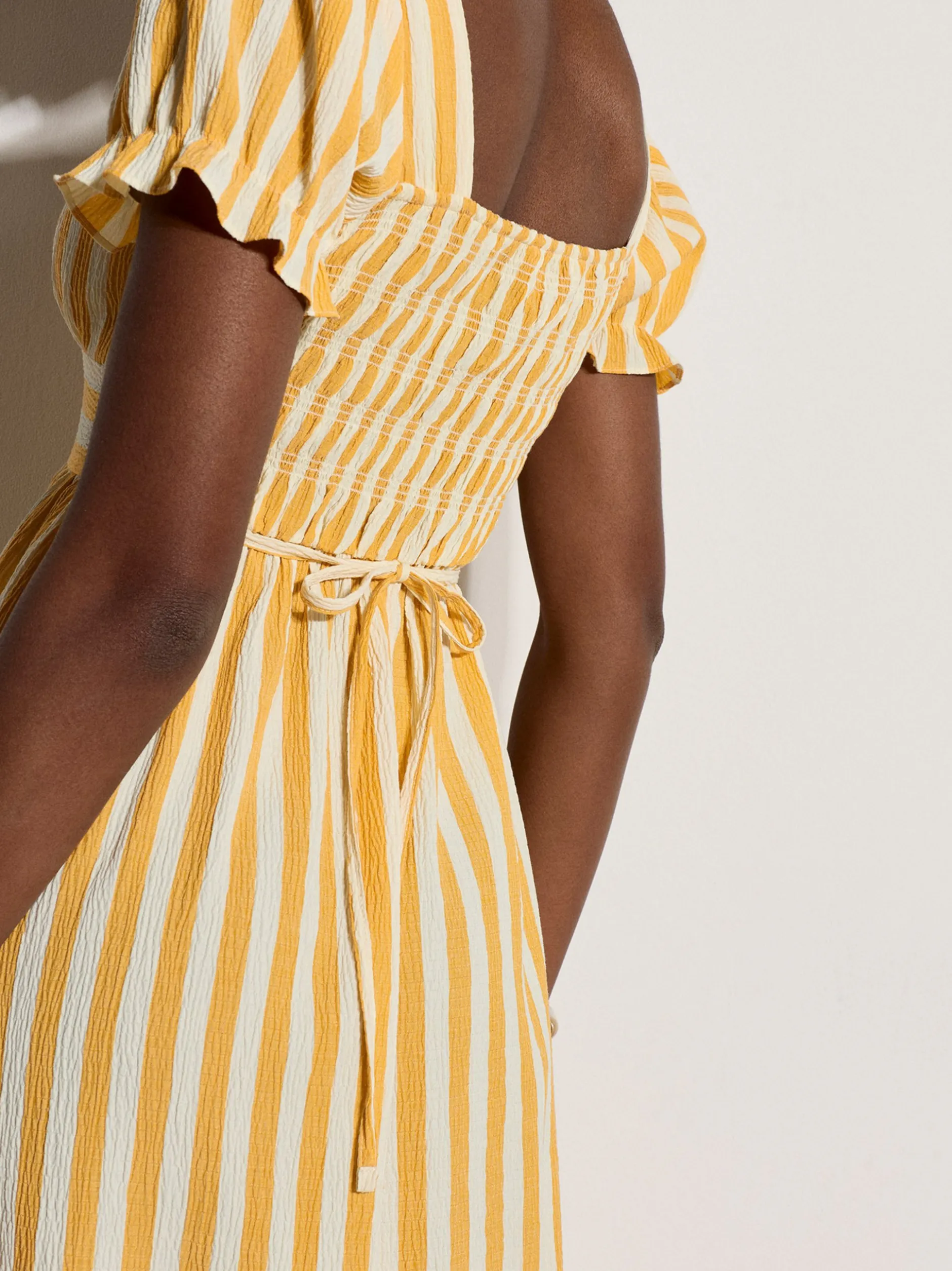 Apricot Damen Midikleid in gelb weiß - Länge: midi