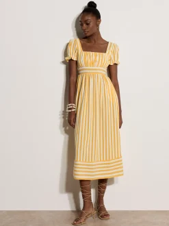 Apricot Damen Midikleid in gelb weiß - Länge: midi