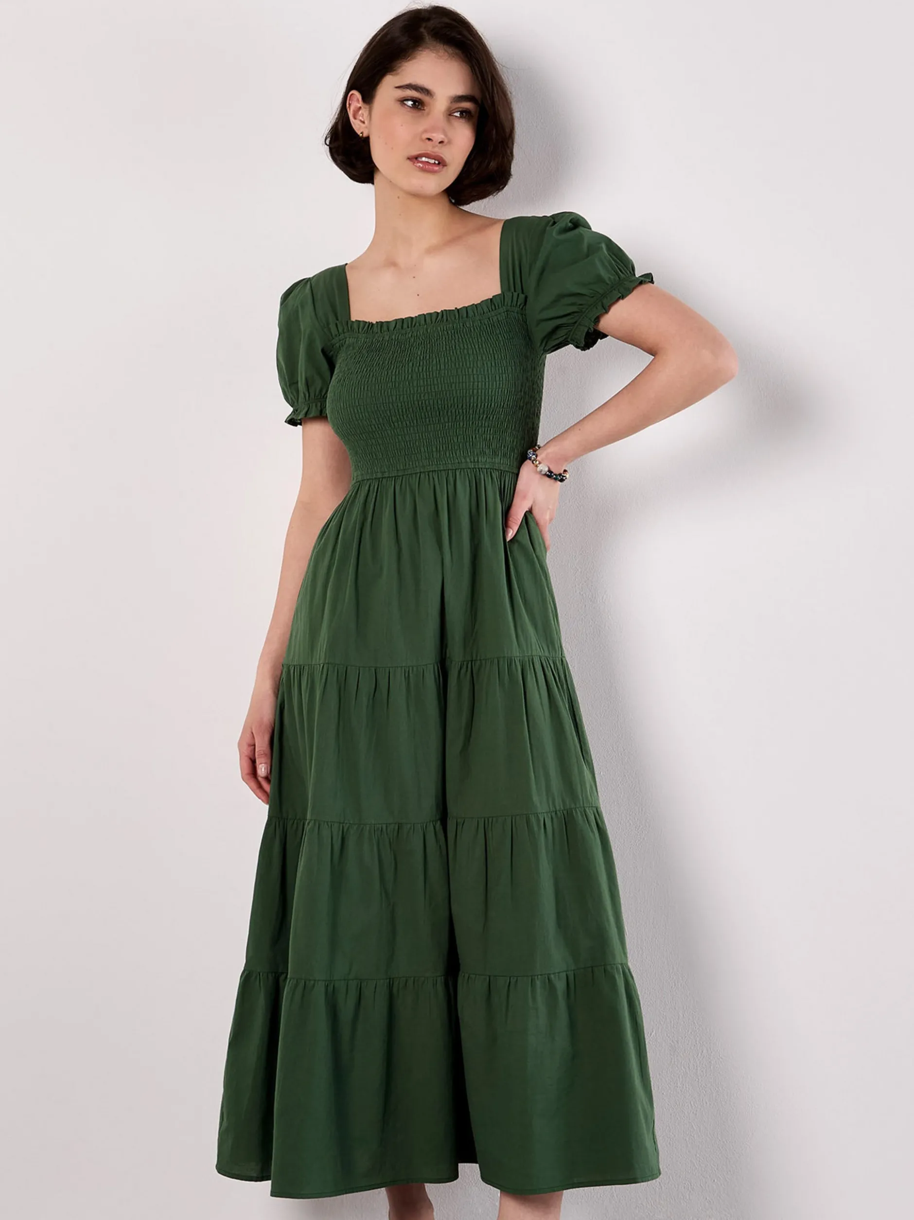 Apricot Damen Midikleid in grün - Länge: midi