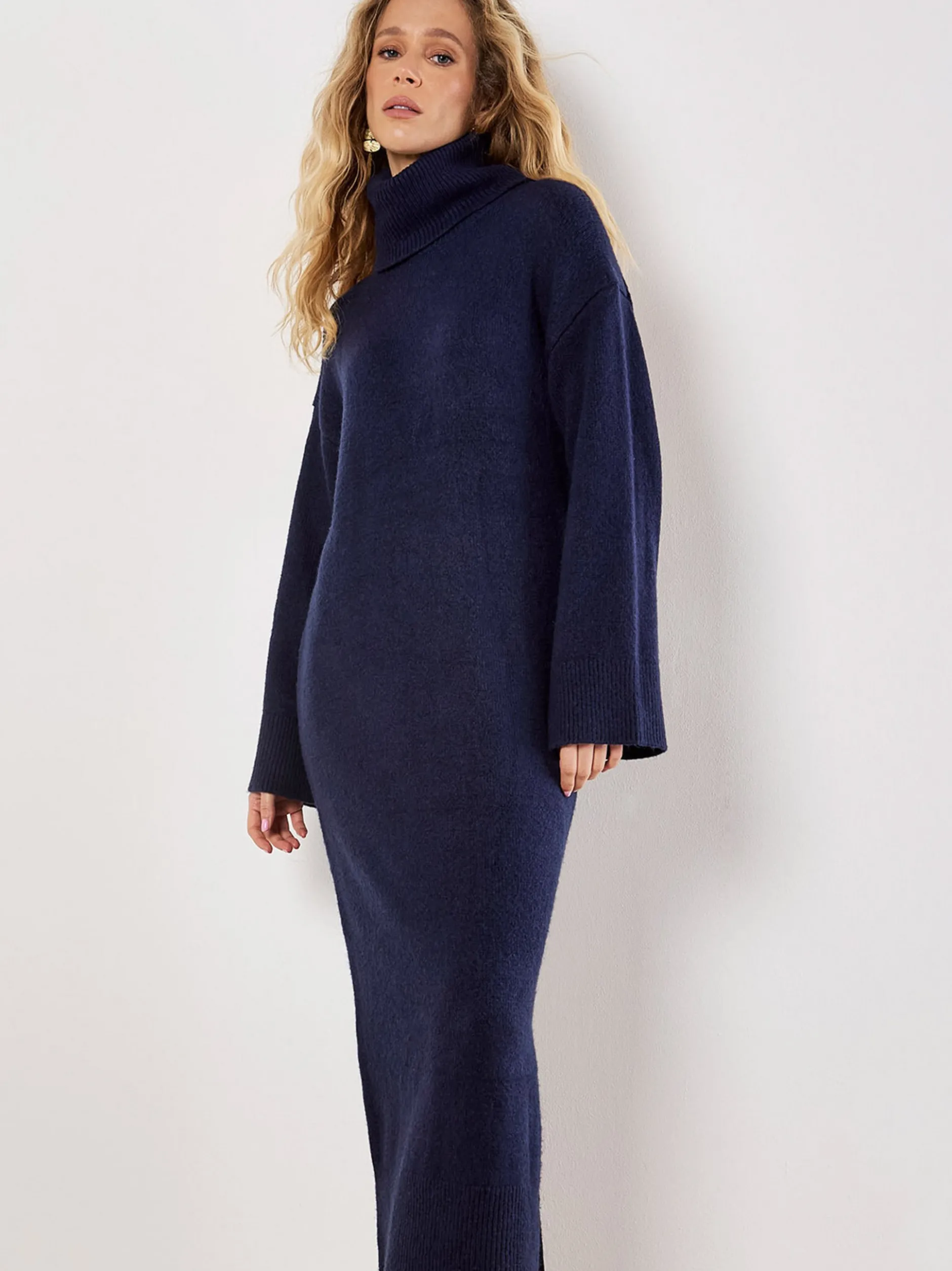 Apricot Damen Midikleid in marine - Länge: midi