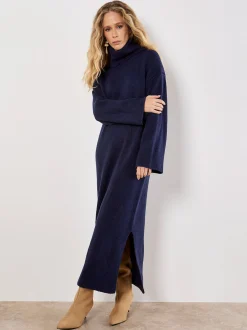 Apricot Damen Midikleid in marine - Länge: midi