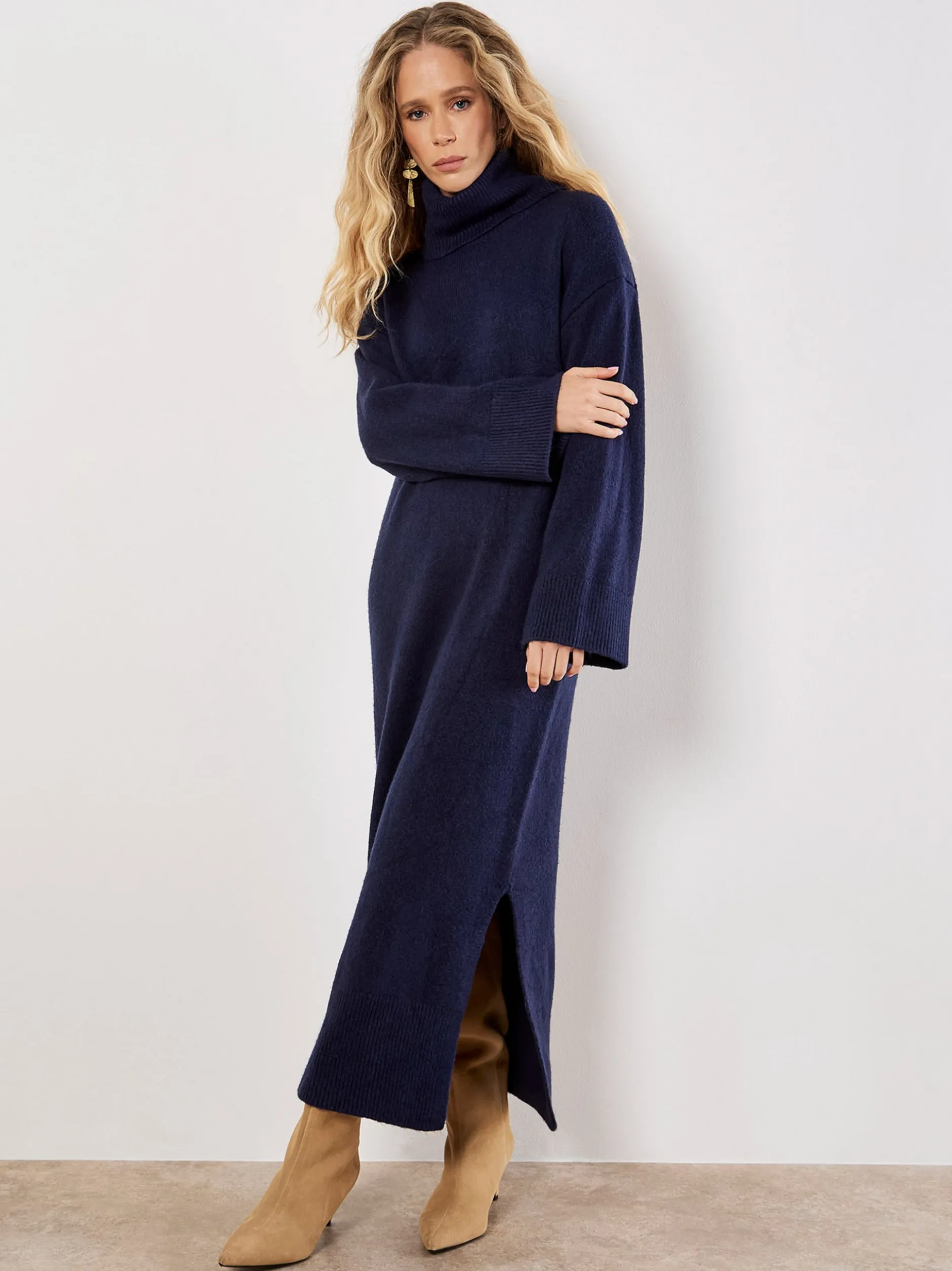 Apricot Damen Midikleid in marine - Länge: midi