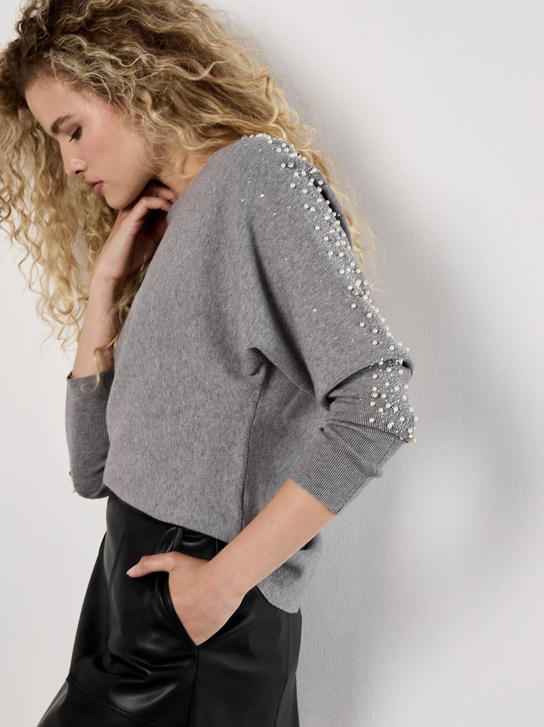 Apricot Damen Pullover in grau - Ausschnitt: U-Boot