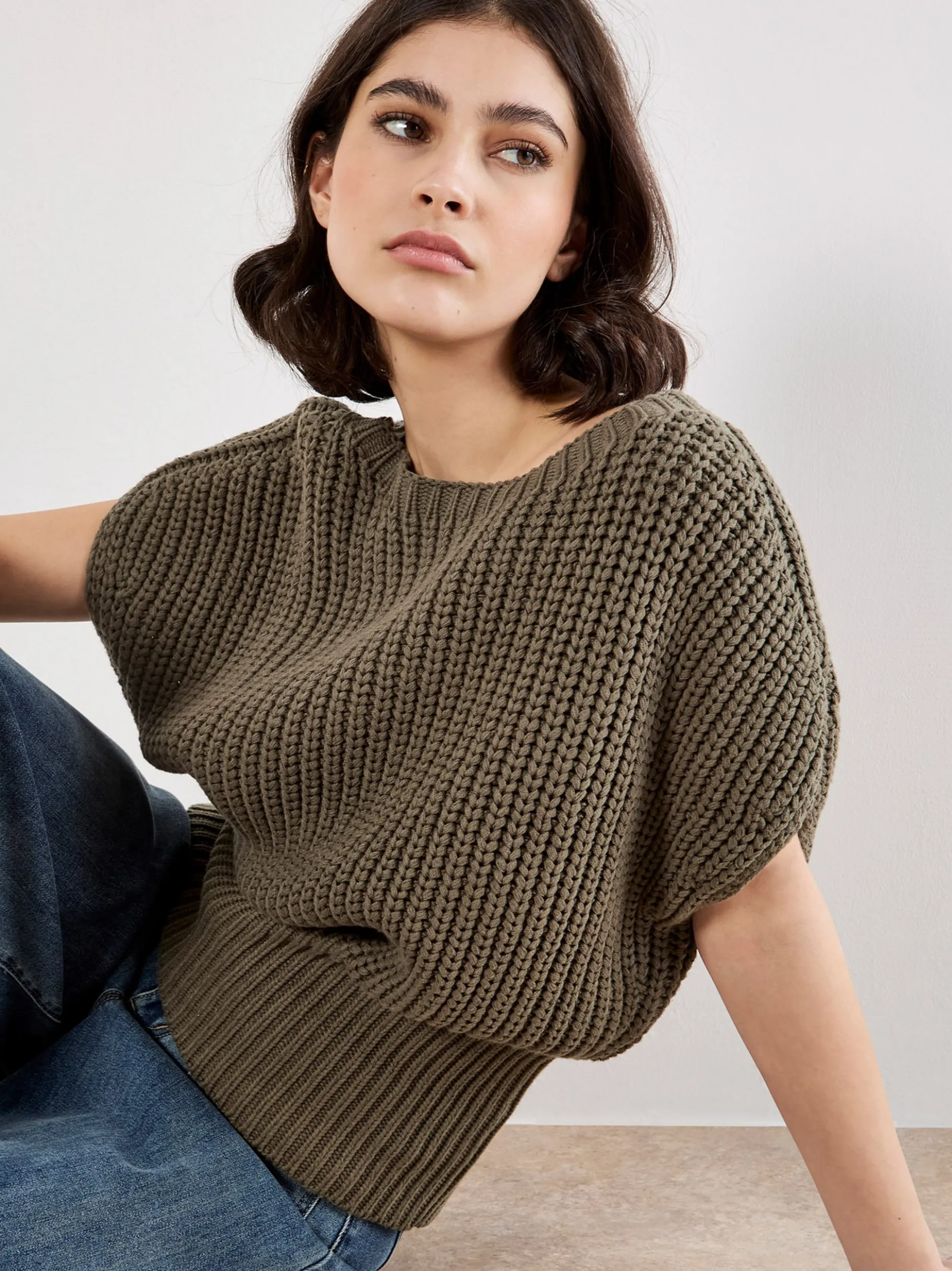 Apricot Damen Pullover in khaki - Ausschnitt: Rundhals