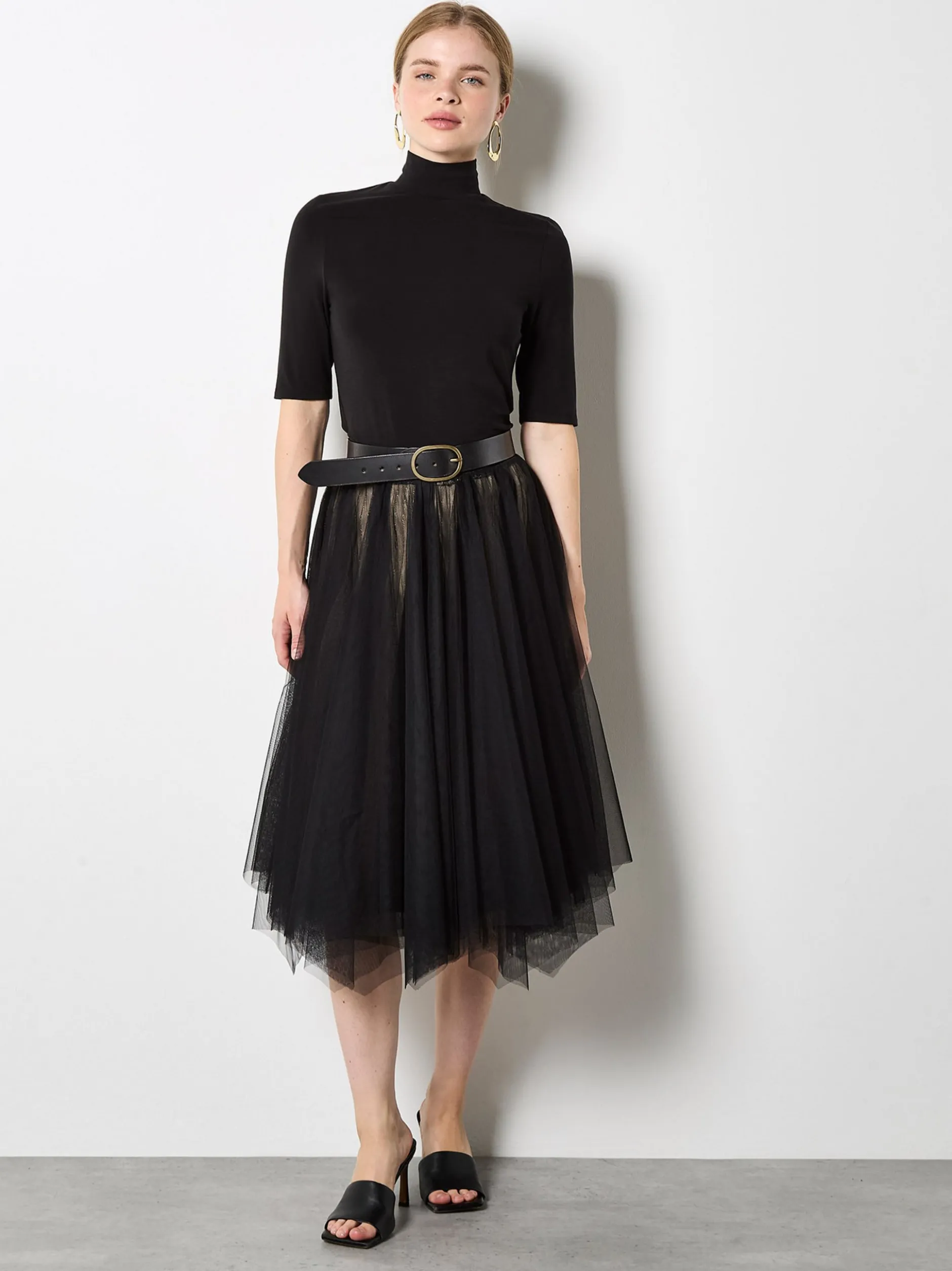 Apricot Damen Rock in schwarz - Länge: midi
