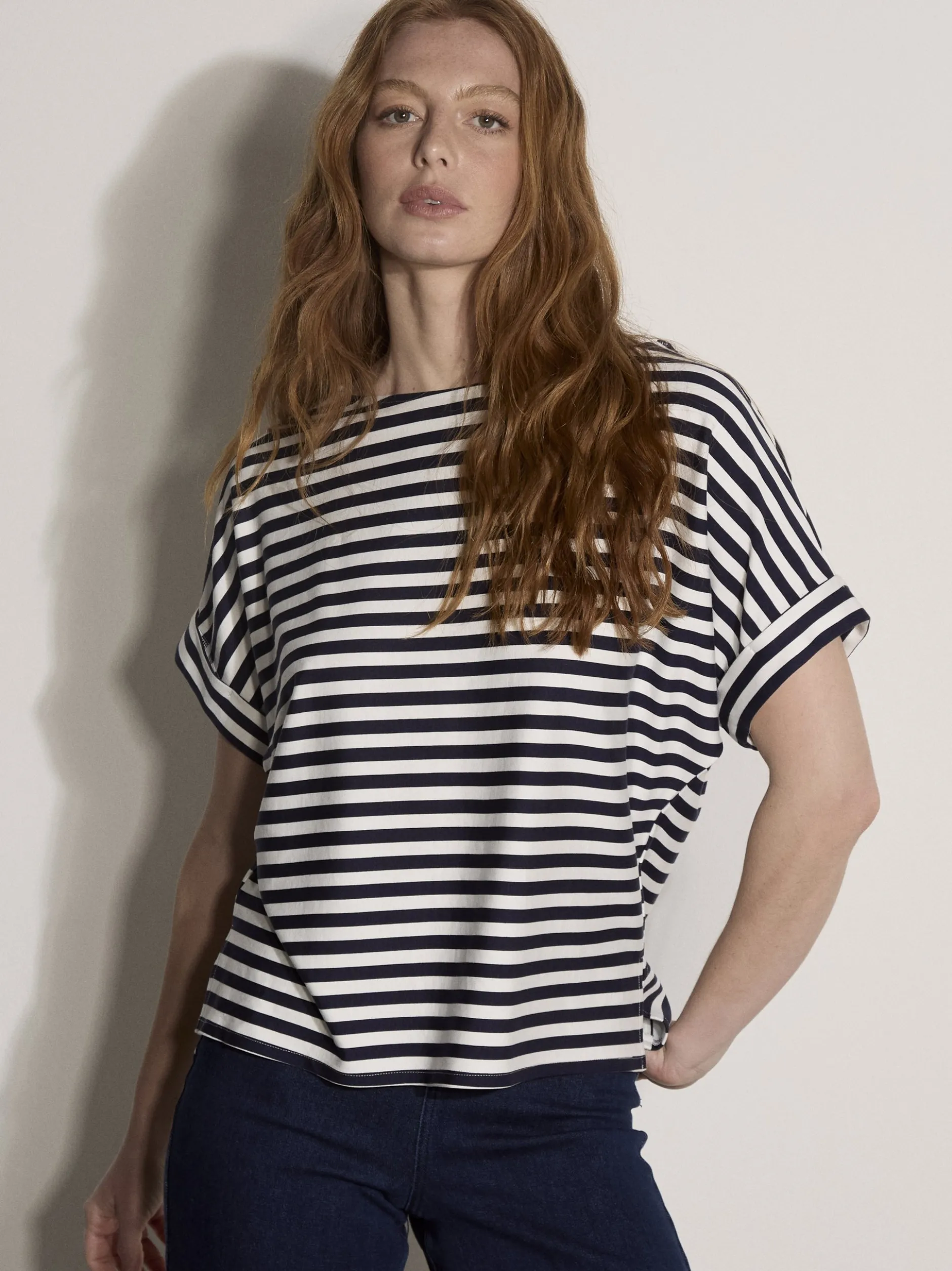 Apricot Damen Shirt in blau weiß - Ausschnitt: U-Boot