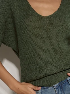 Apricot Damen Strickshirt in oliv khaki - Ärmel: 3/4 Arm