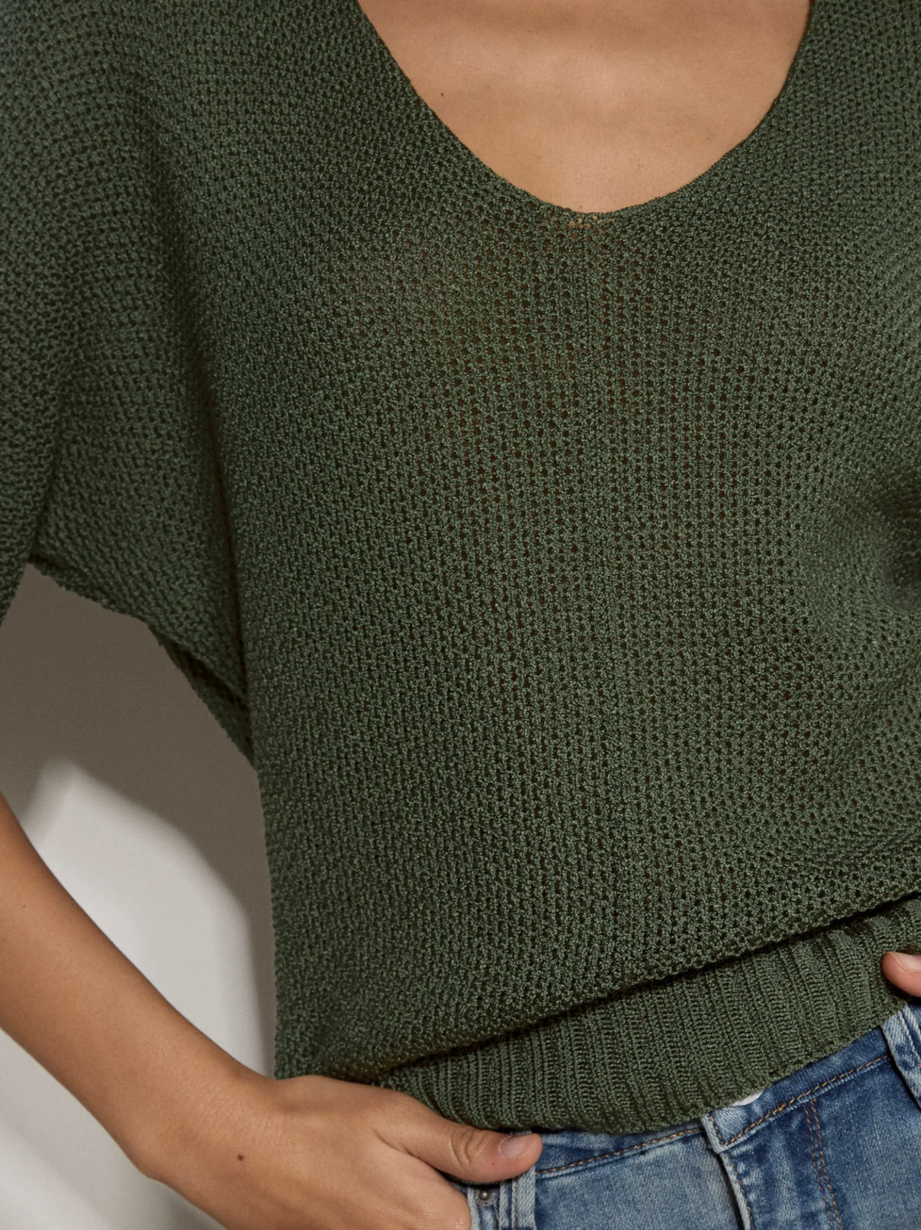 Apricot Damen Strickshirt in oliv khaki - Ärmel: 3/4 Arm