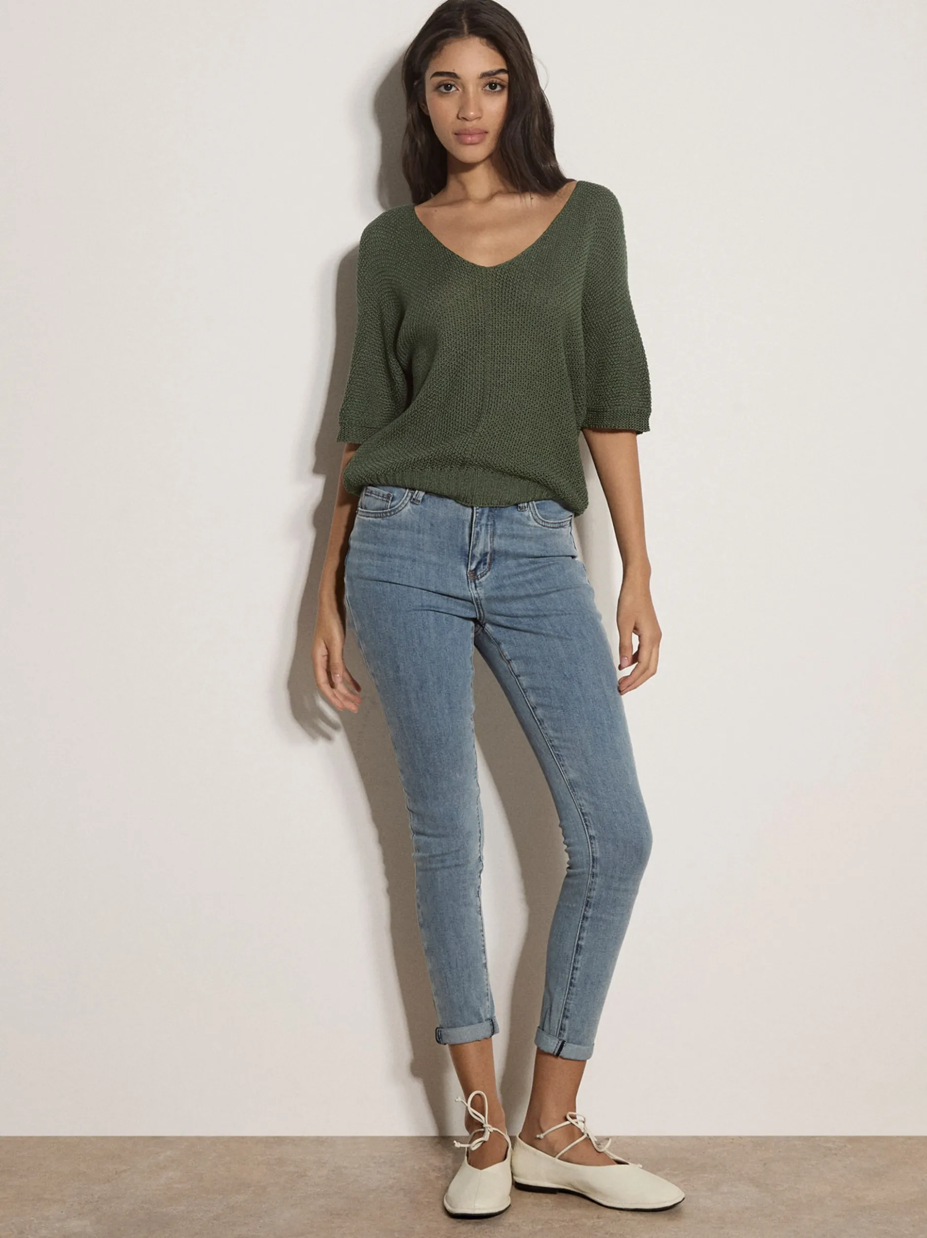 Apricot Damen Strickshirt in oliv khaki - Ärmel: 3/4 Arm