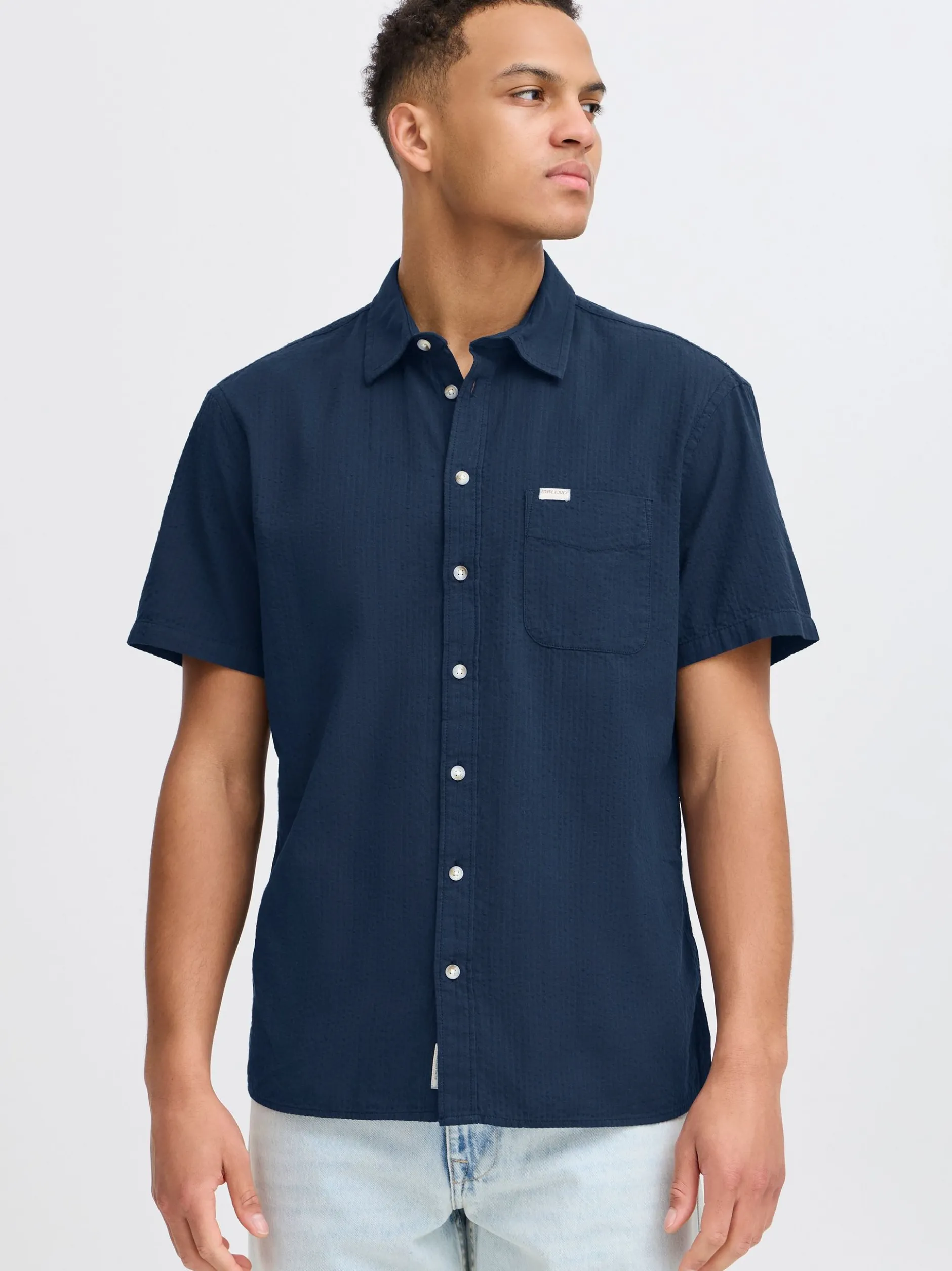 BLEND Herren Kurzarmhemd - BHAlke in blau