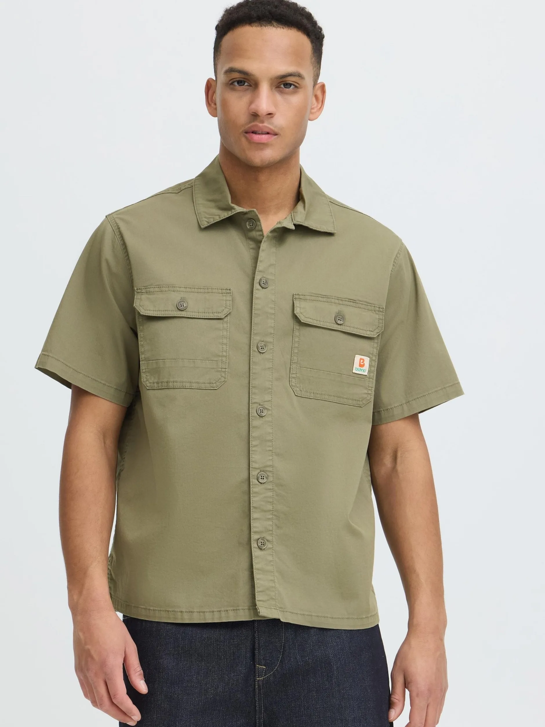 BLEND Herren Kurzarmhemd - BHMatz Overshirt in oliv