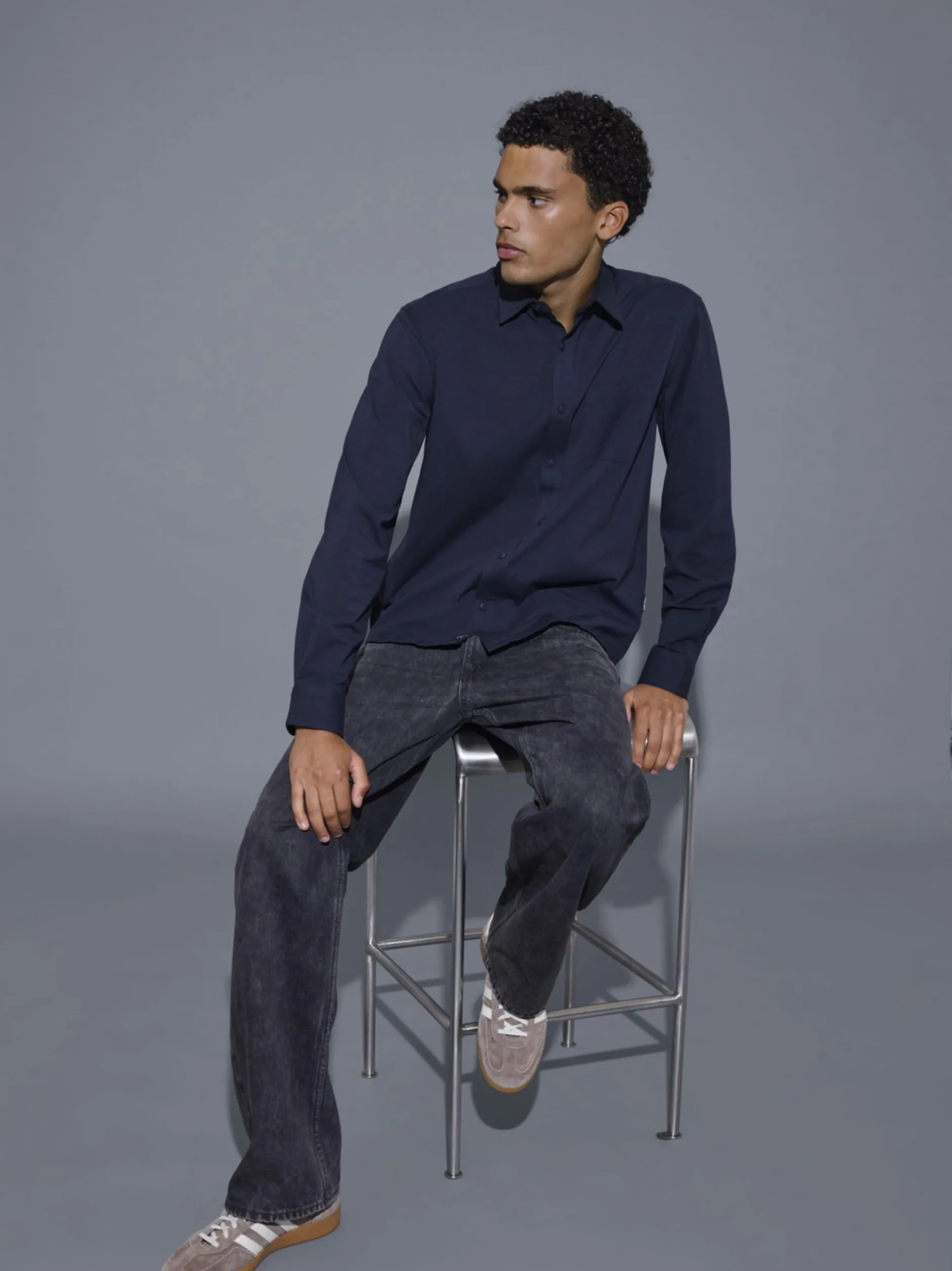 BLEND Herren Langarmhemd - BHAlo in blau