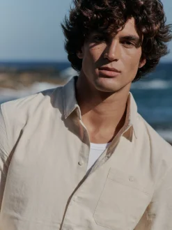 BLEND Herren Langarmhemd - BHBay Linen in beige