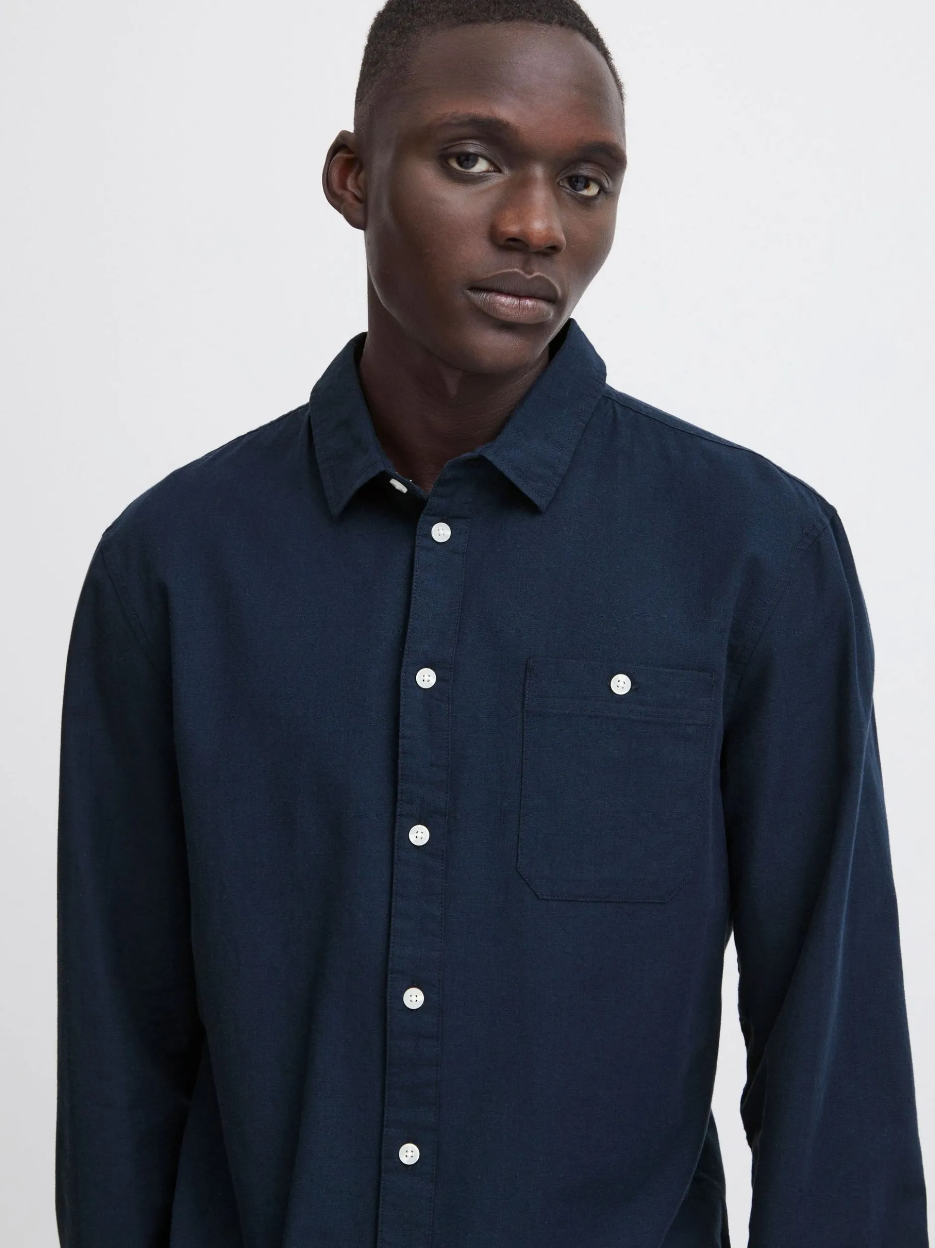 BLEND Herren Langarmhemd - BHSHIRT in blau
