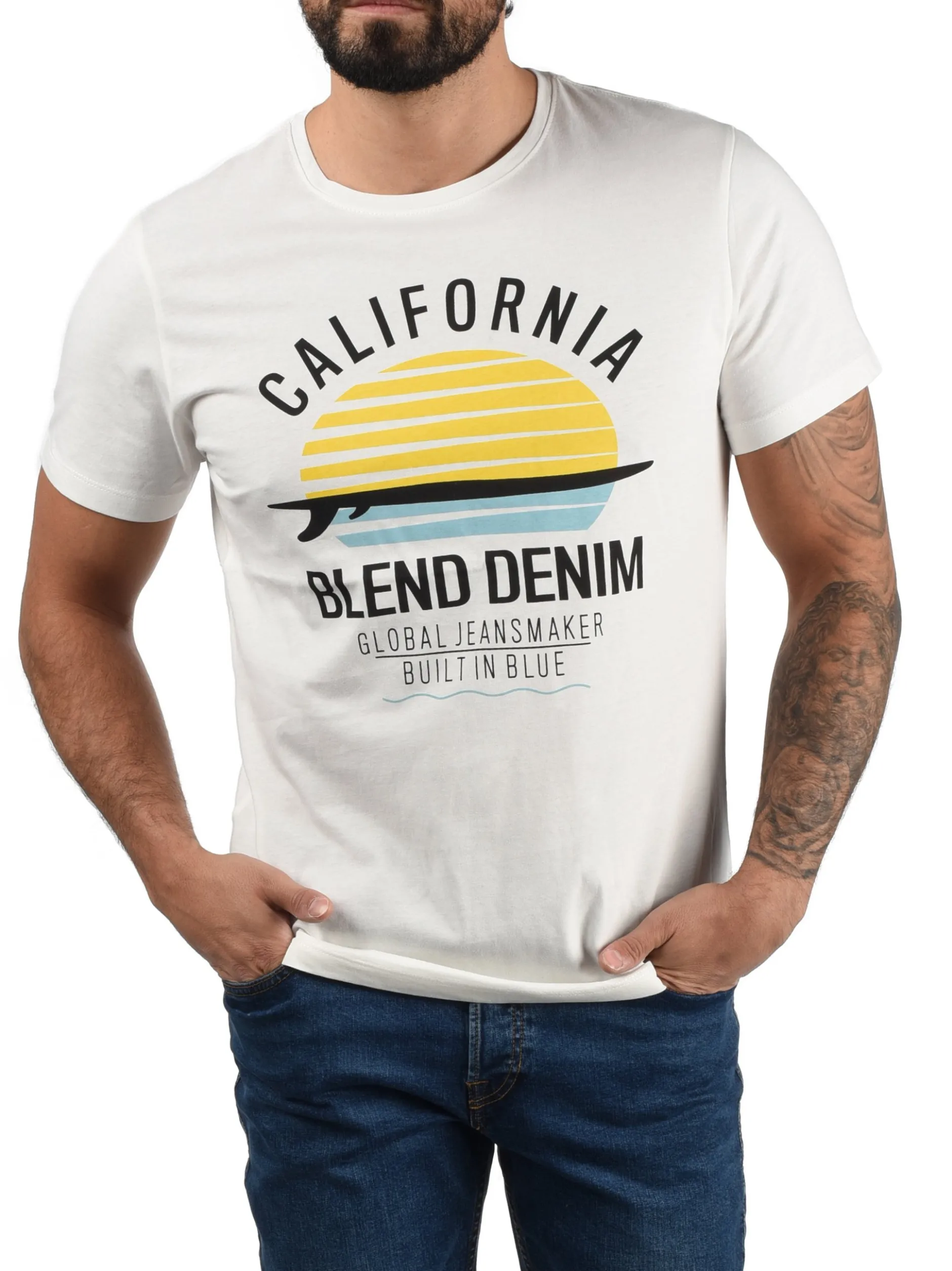 BLEND Herren Rundhalsshirt - BHCalifo in weiß