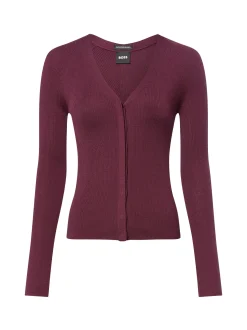 BOSS Damen Strickjacke aus Merino - Friva in aubergine