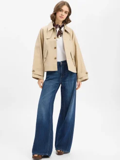 Cambio Damen Jeans mit Leinen-Anteil - Palazzo in medium stone