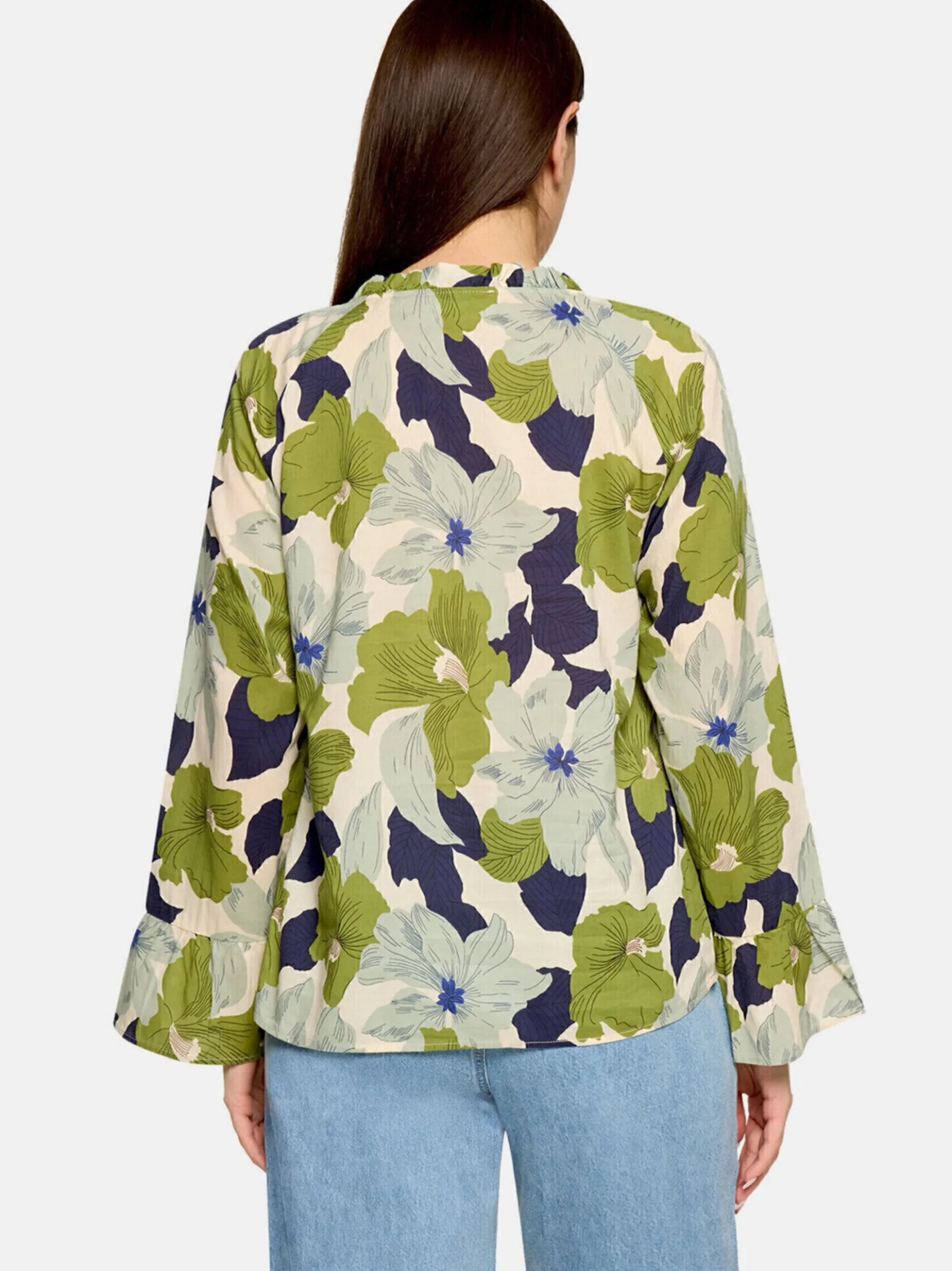 Cartoon Damen Bluse in grün weiß