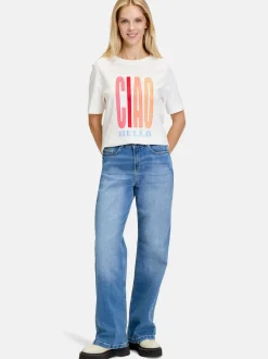 Cartoon Damen Printshirt in weiß mehrfarbig
