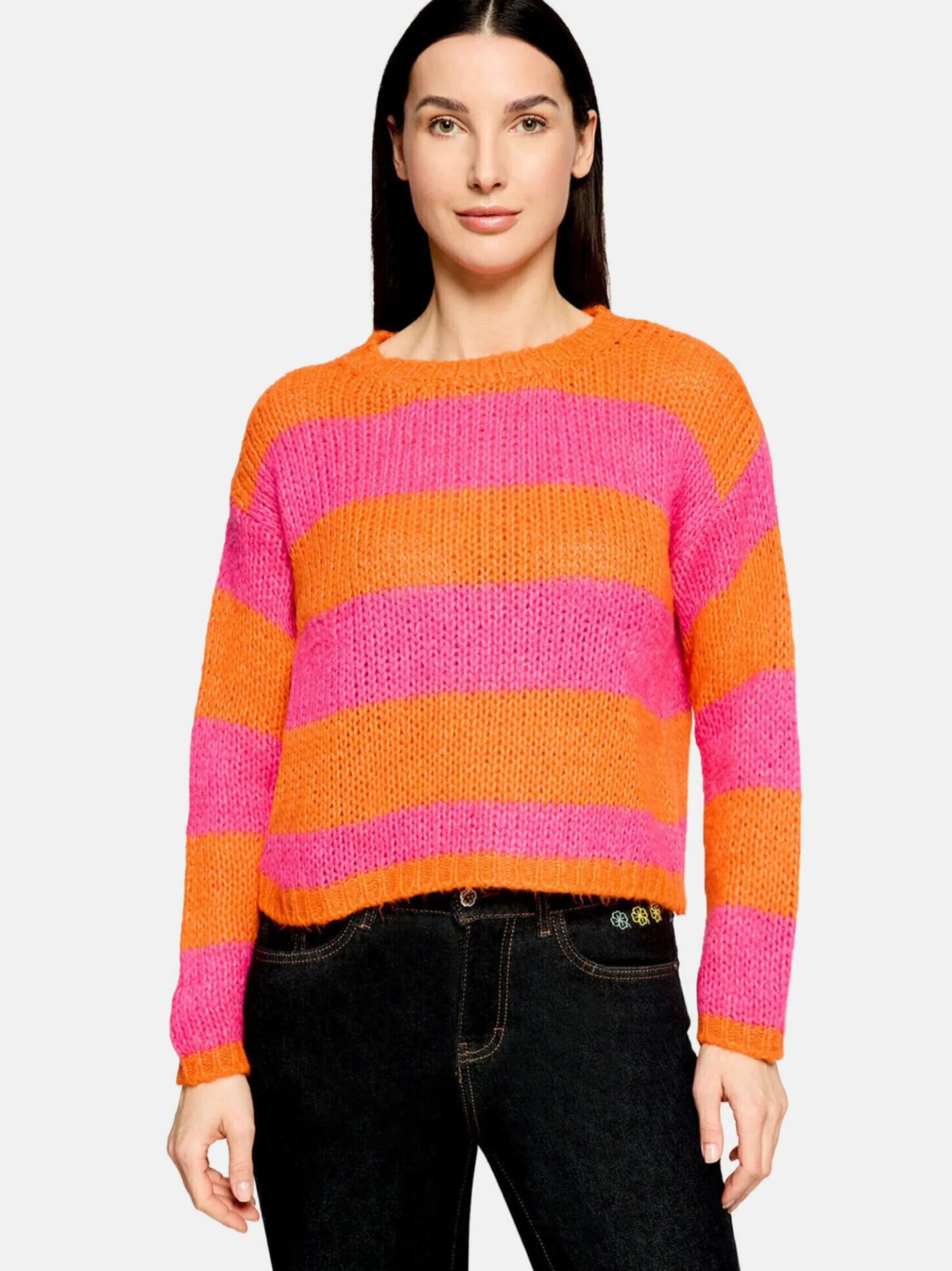 Cartoon Damen Strickpullover in orange mehrfarbig